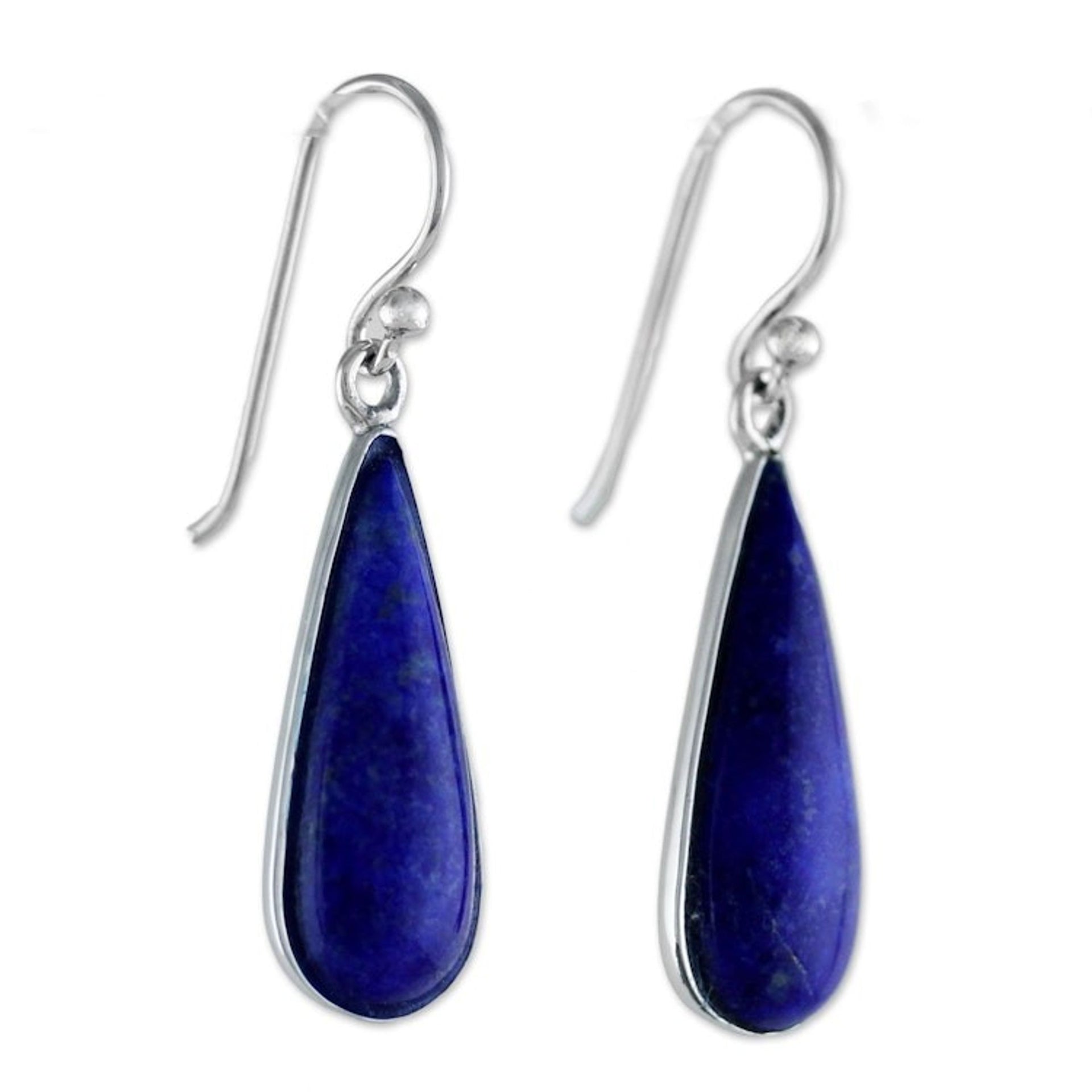 Lapiz Lazuli  Sterling Silver Dangle Earrings from Thailand 'Morning Raindrops'