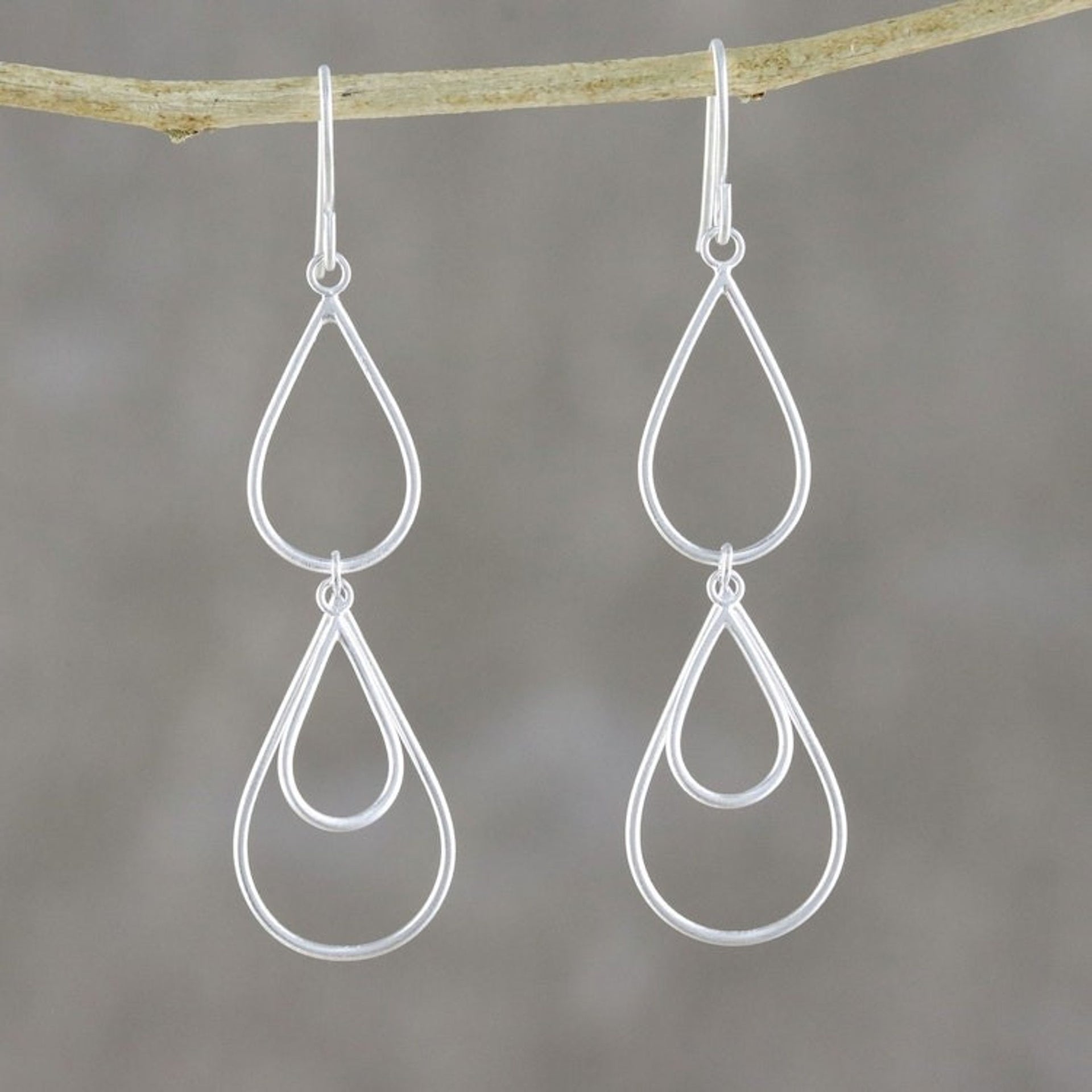 Drop Motif Sterling Silver Dangle Earrings from Thailand 'Cute Drops'