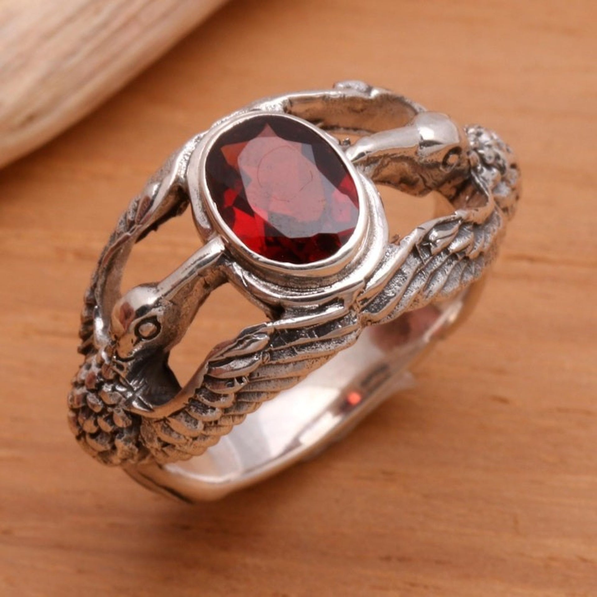 Men's Indonesian Sterling Silver and Garnet Ring 'Gift of Peace'