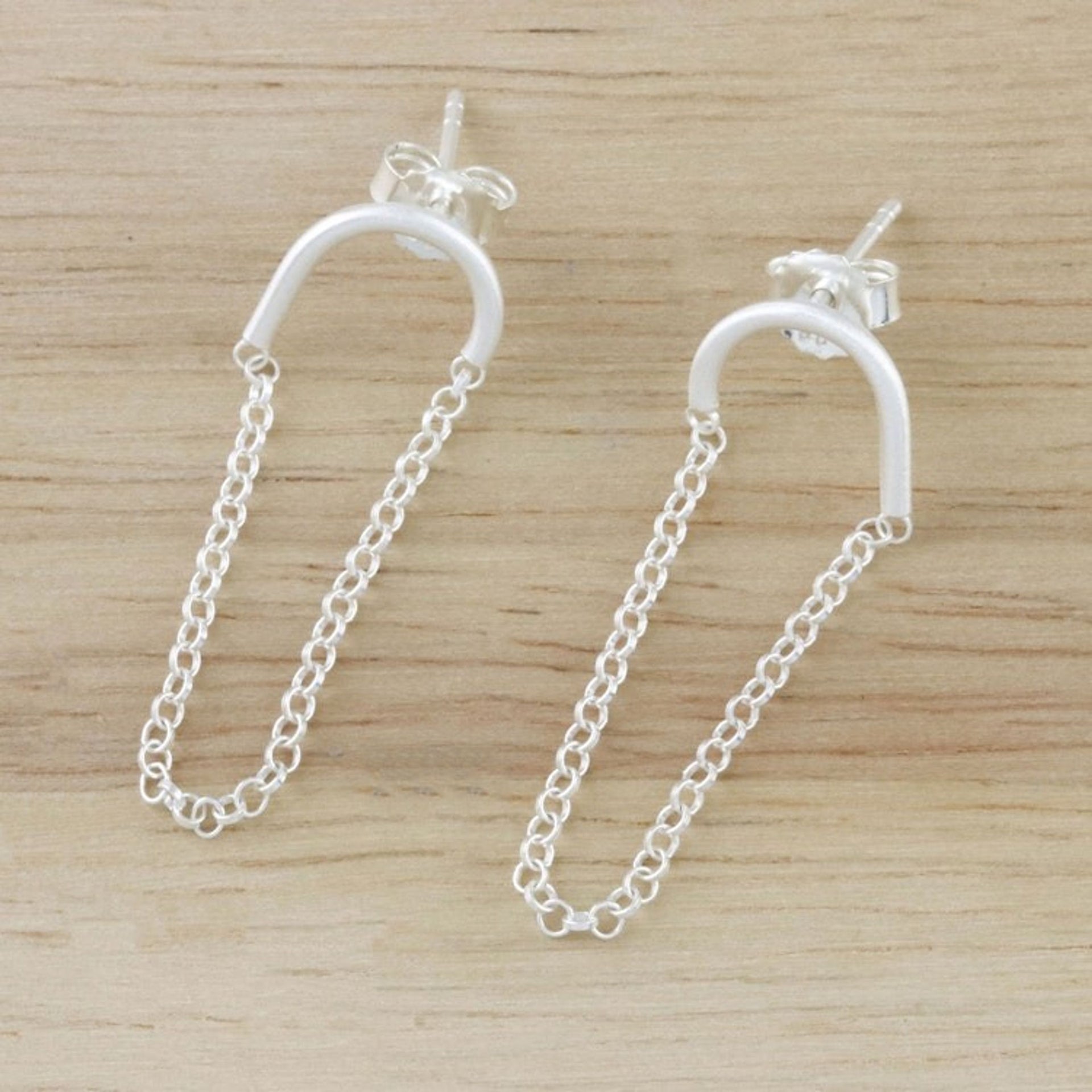 Rolo Chain Sterling Silver Dangle Earrings from Thailand 'Chain Drop'