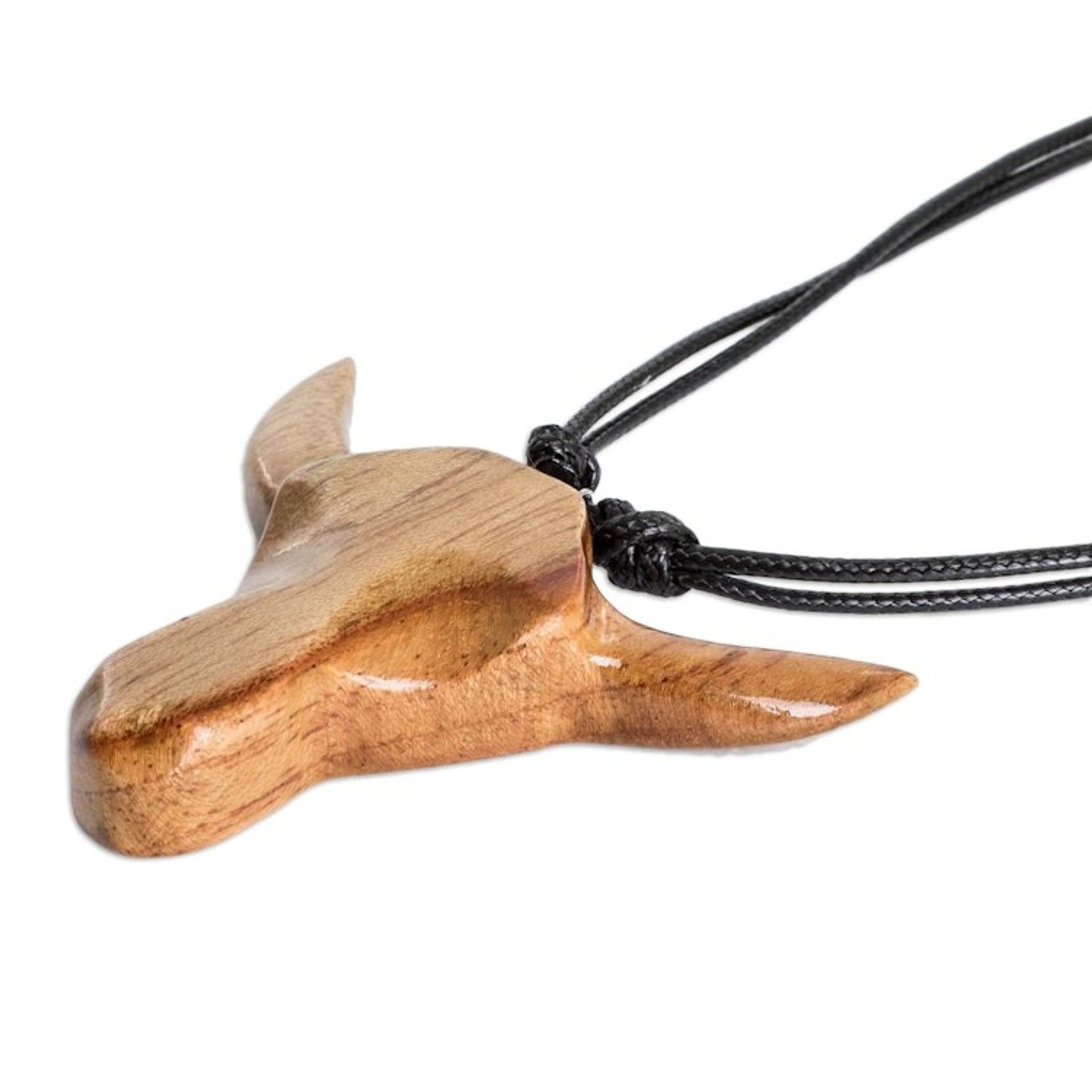 Adjustable Mens Wood Pendant Necklace with Bull Head Motif 'Nocturnal Bull'
