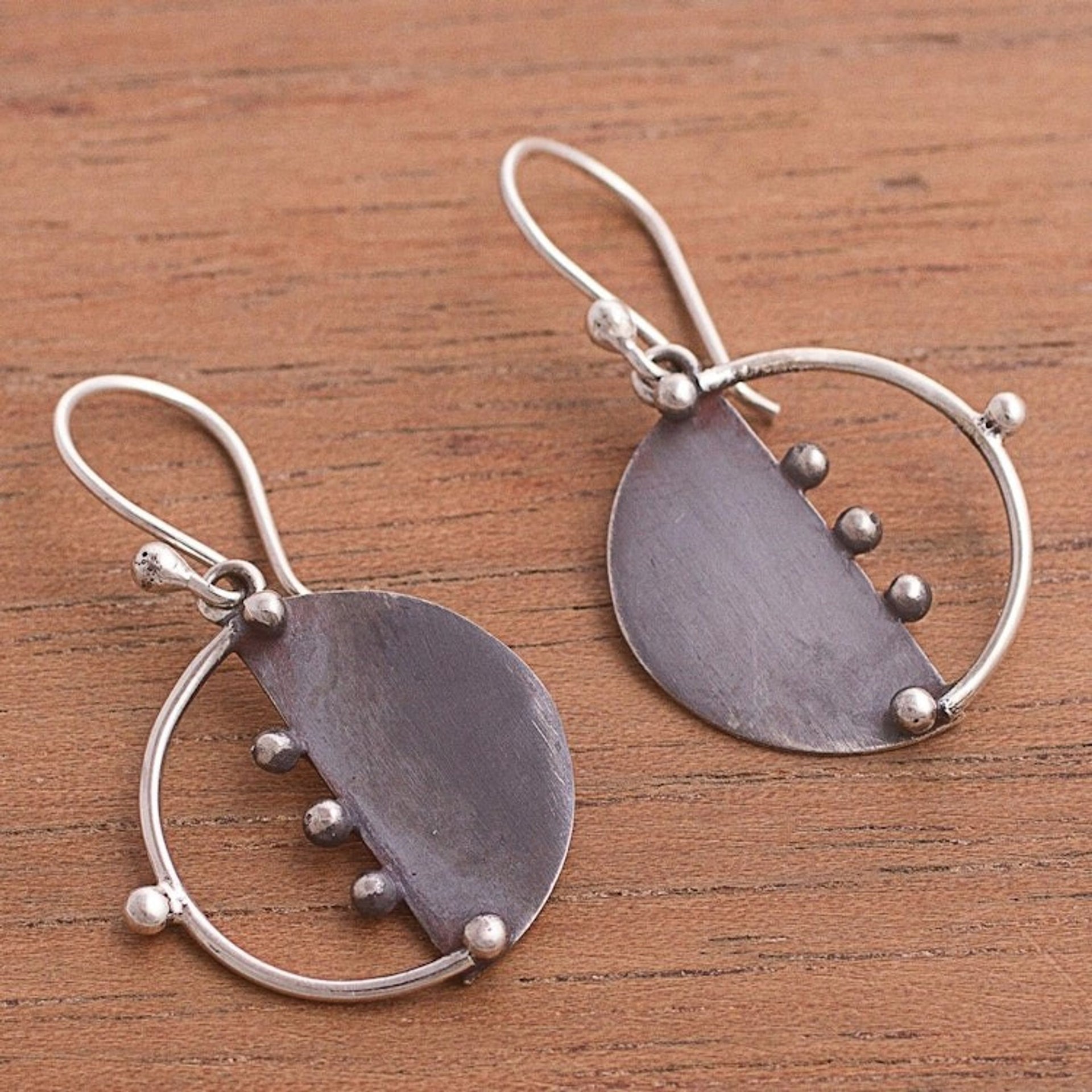 Circular Modern Sterling Silver Dangle Earrings from Peru 'Modern Cosmos'