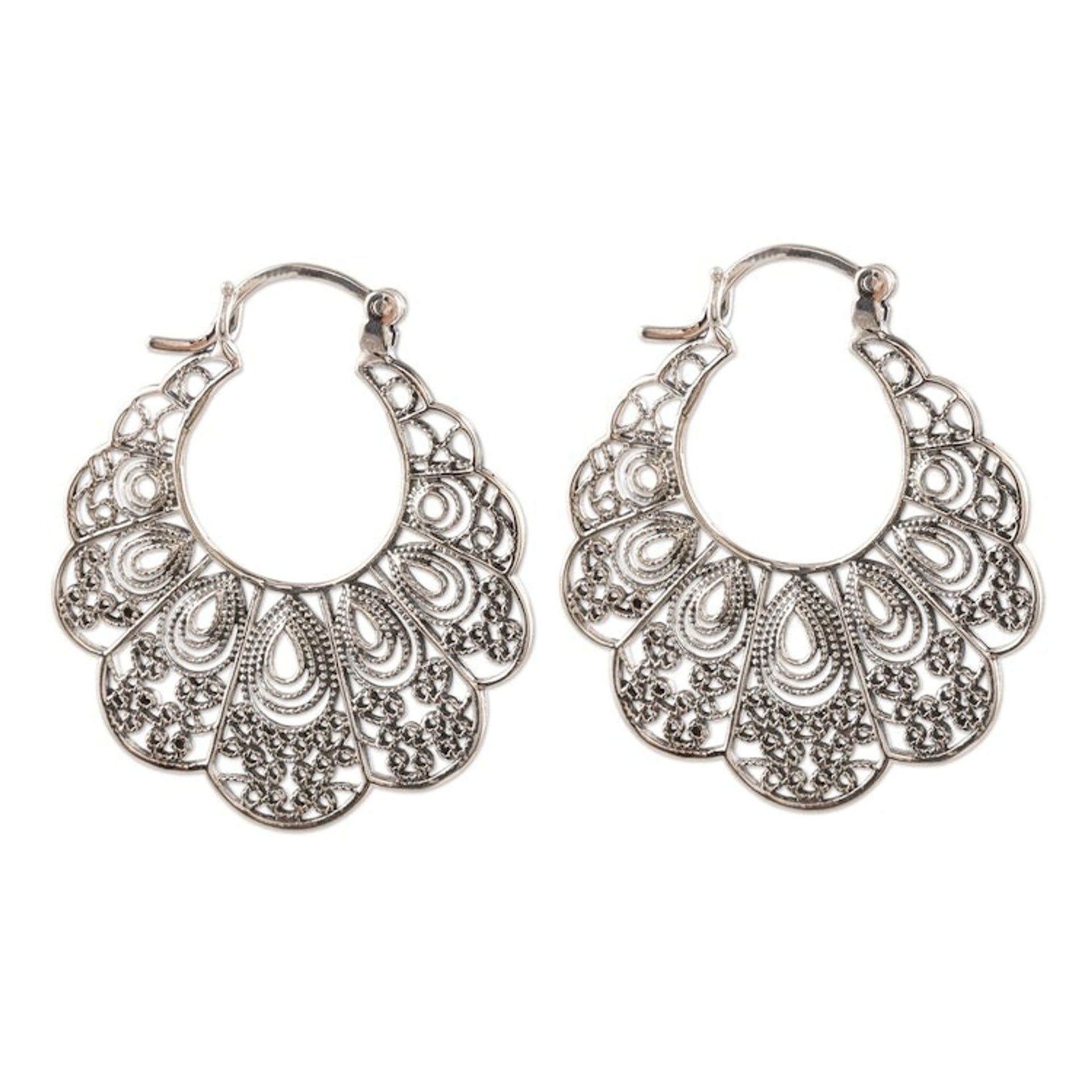 Lacy Filigree Sterling Silver Hoop Earrings 'Sweet Frills'