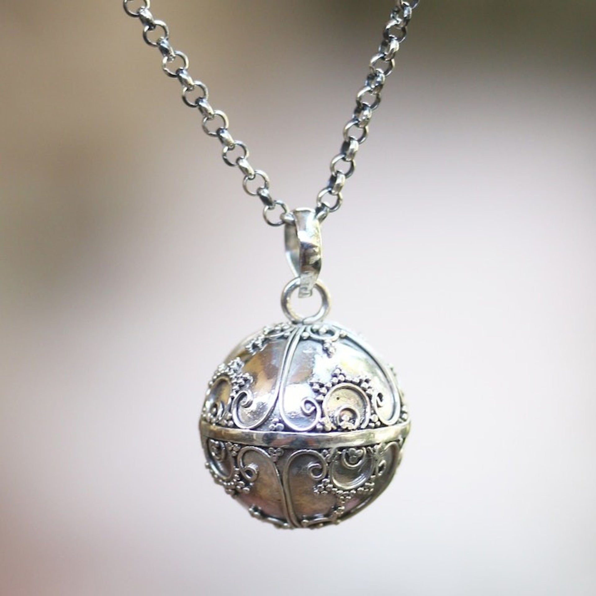 Sterling Silver Amulet Harmony Ball Necklace 'Caring Love'