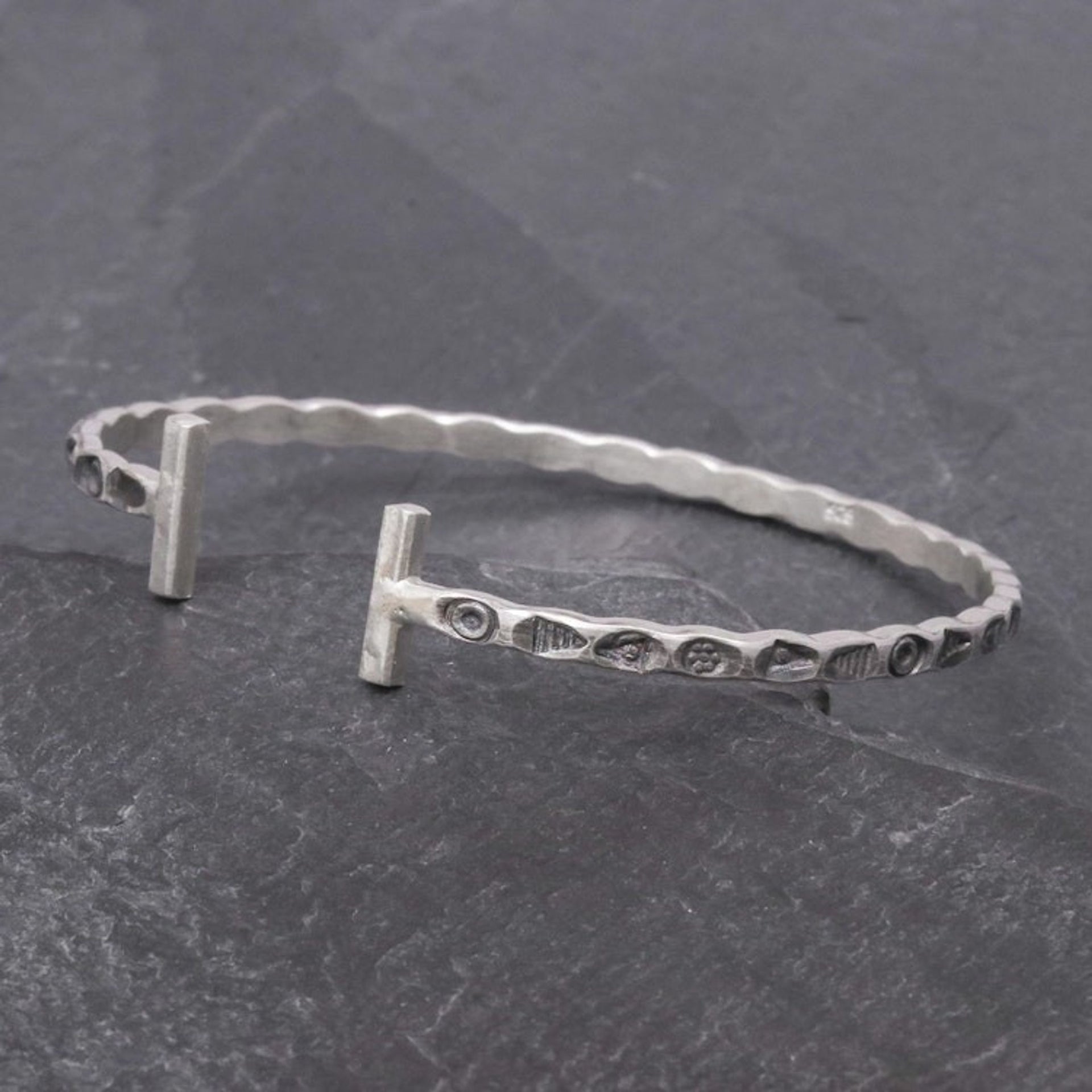 Slender Stamped Sterling Silver Cuff Bracelet 'Karen Flavor'