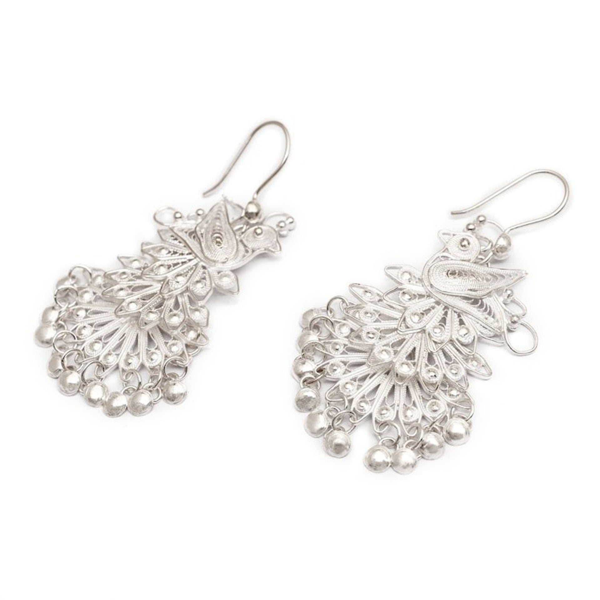 Animal Themed Sterling Silver Chandelier Earrings 'Royal Peacock'