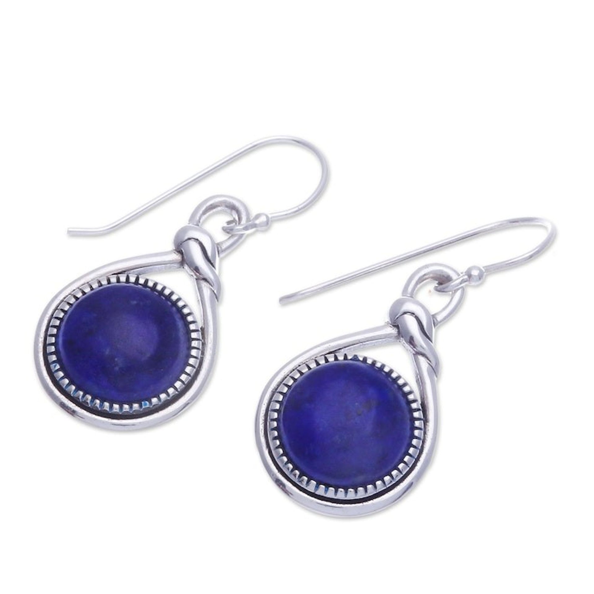 Knot Pattern Lapis Lazuli Dangle Earrings from Thailand 'Lapis Knot'