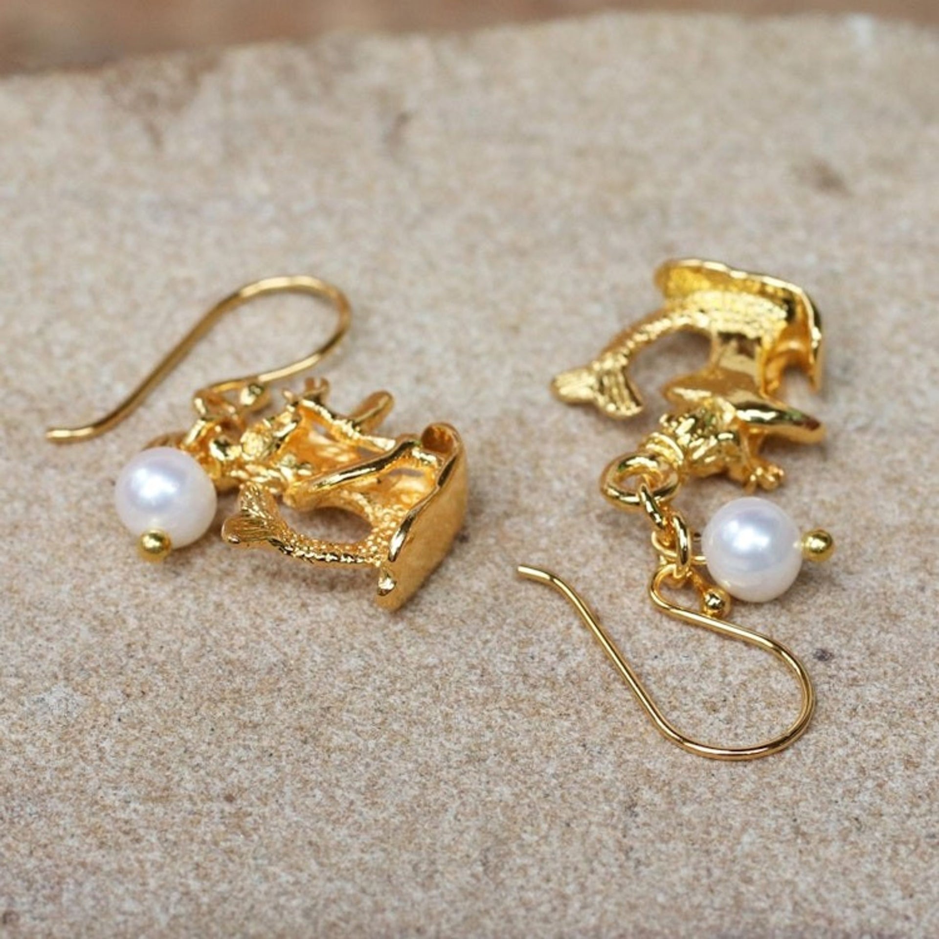 Gold Plated Cultured Pearl Aquarius Earrings from Thailand 'Radiant Aquarius'