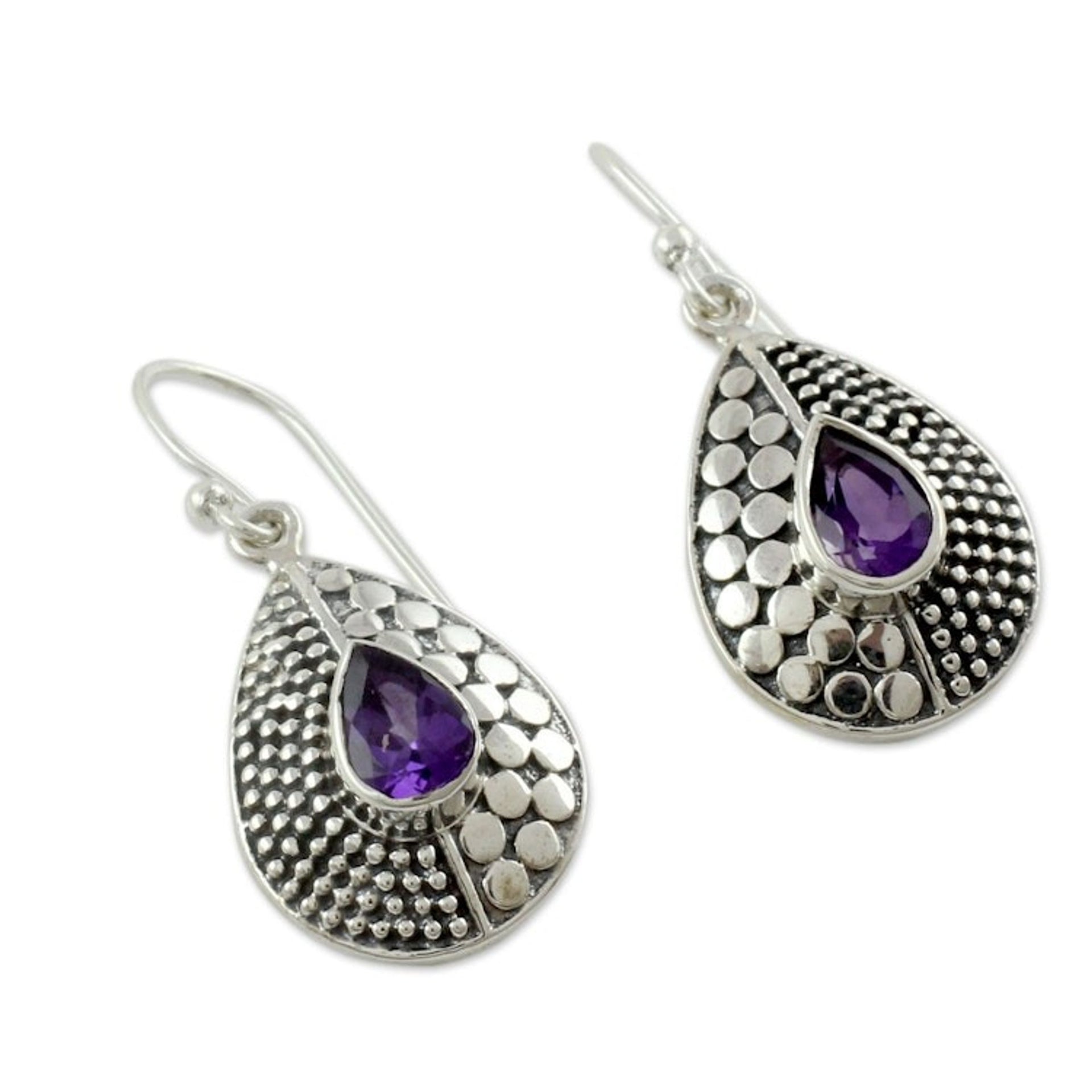 Original Design Amethyst Earrings Set in Sterling Silver 'Purple Fusion'