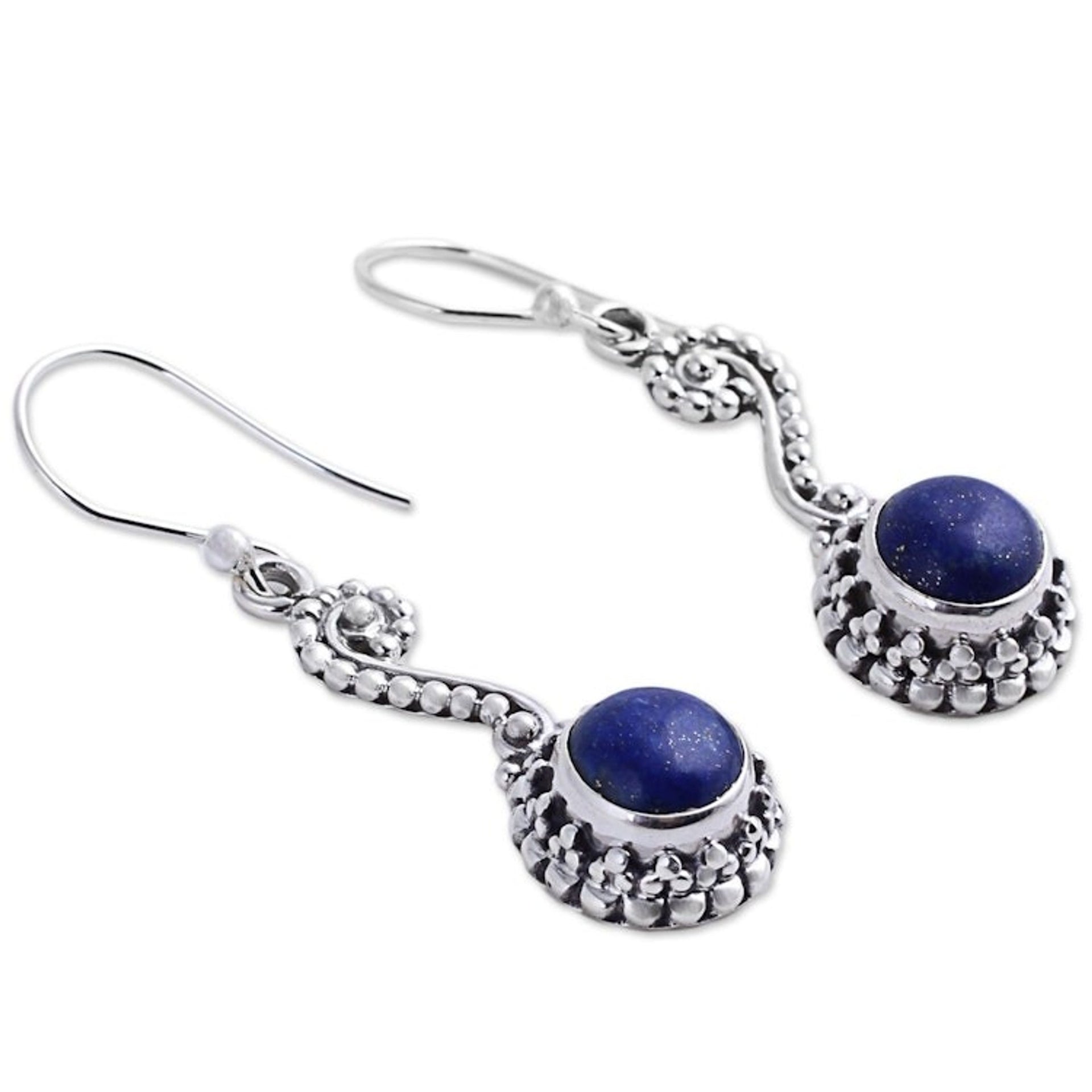 Hand Crafted Indian Lapis Lazuli Dangle Earrings 'Marina'