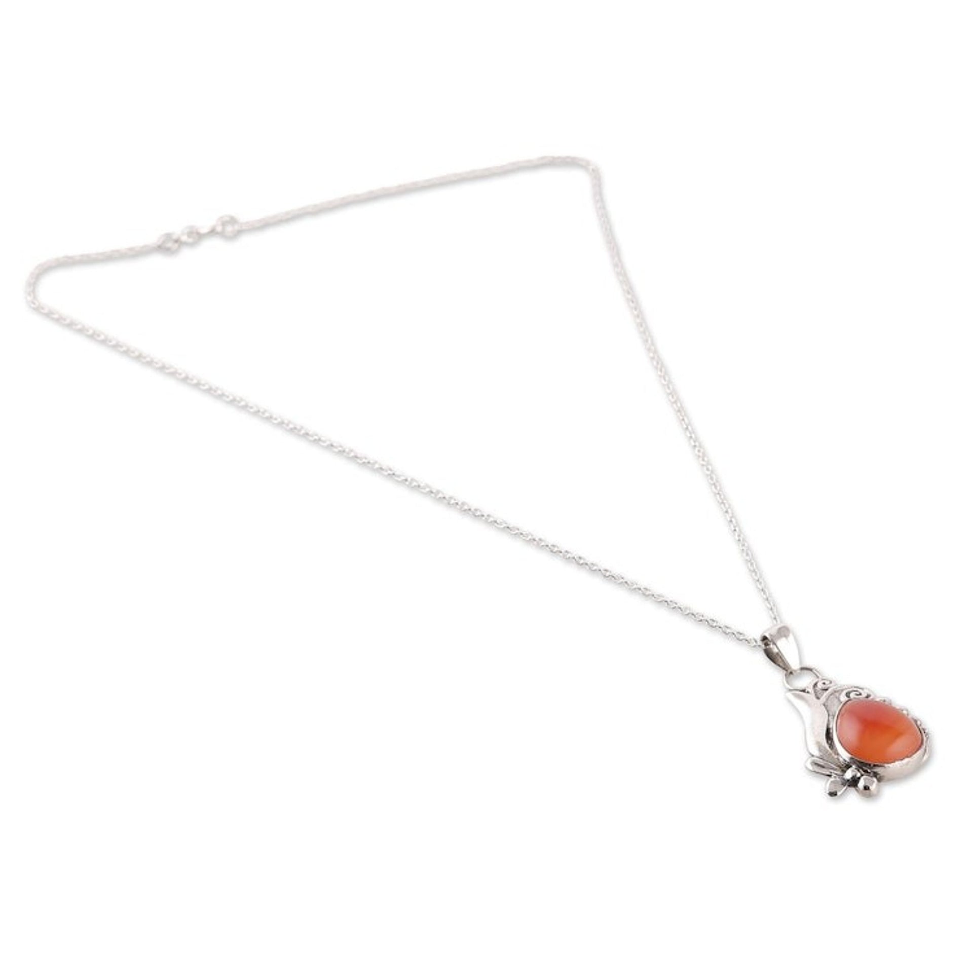 Classic Polished Sterling Silver Carnelian Pendant Necklace 'Grand Sunset'