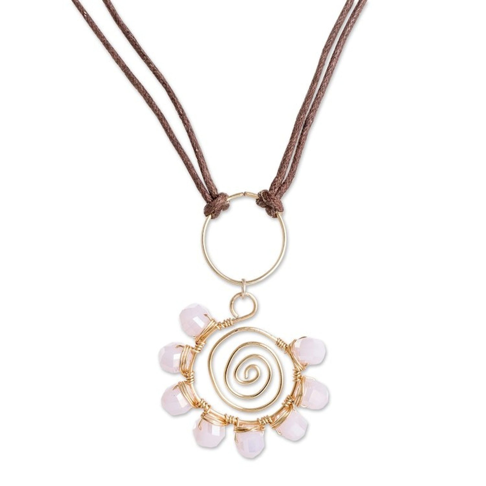 Polymer-Coated Pendant Necklace with Pink Crystal Beads 'Crystalline Pink'