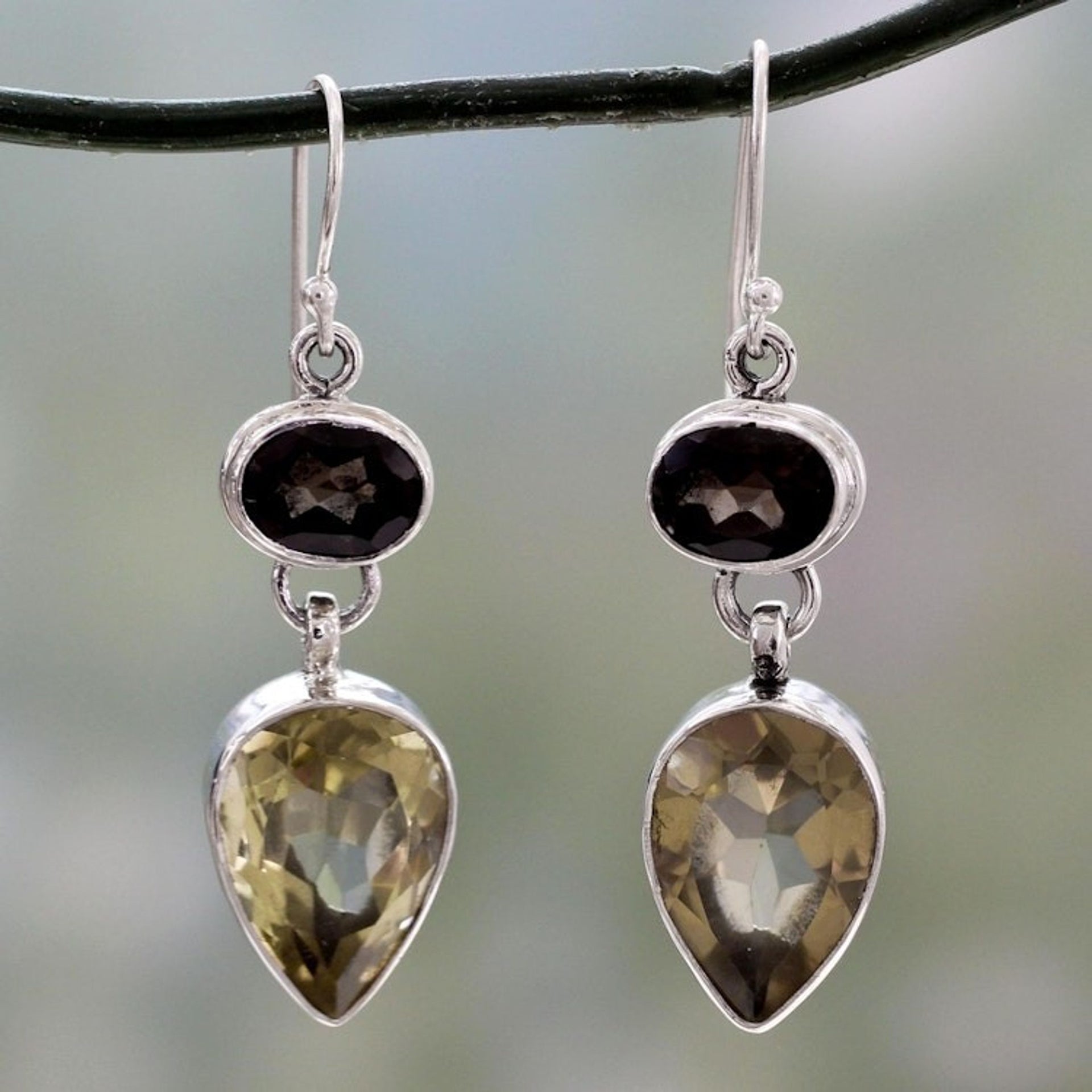 Hand Crafted Smoky Quartz Earrings Indian Jewelry 'Fortunes'