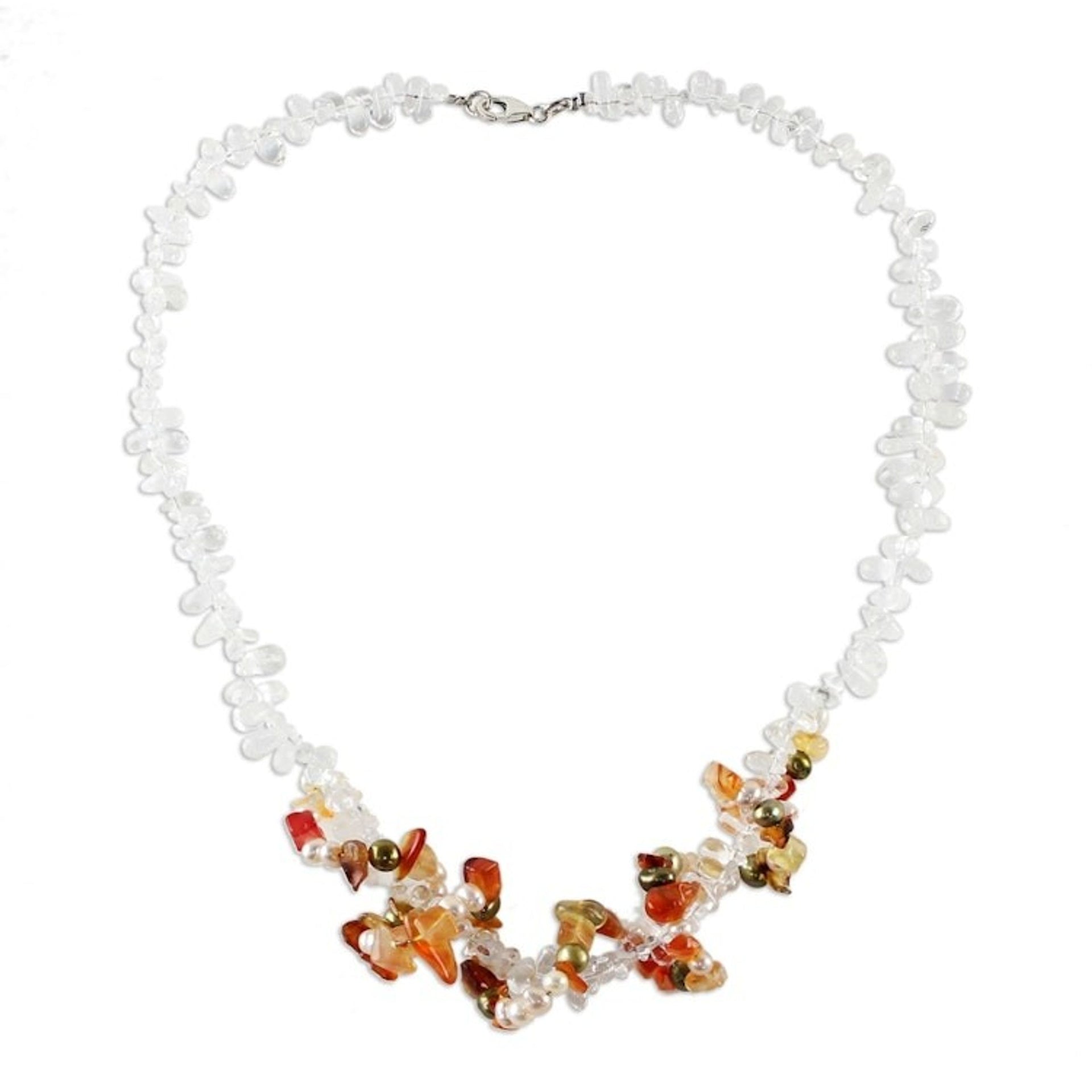 Pearl and rose quartz strand necklace 'Joy'