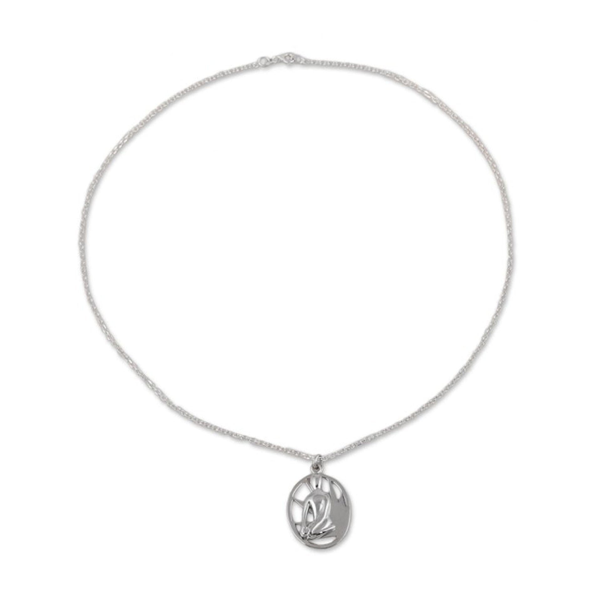 Sterling Silver Yoga-Themed Pendant Necklace from India 'Yoga Saga'