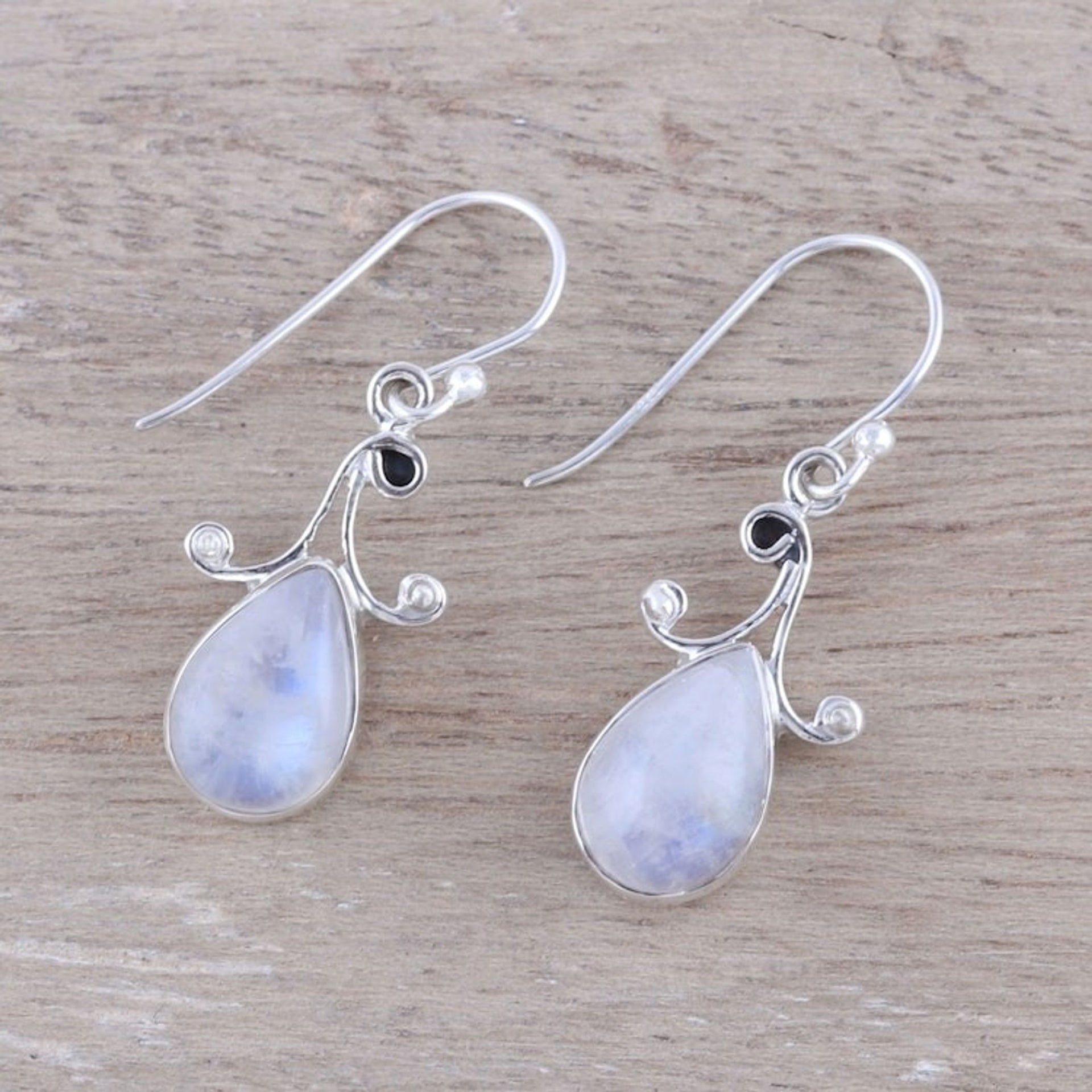 Teardrop Rainbow Moonstone Dangle Earrings from India 'Lustrous Drops'