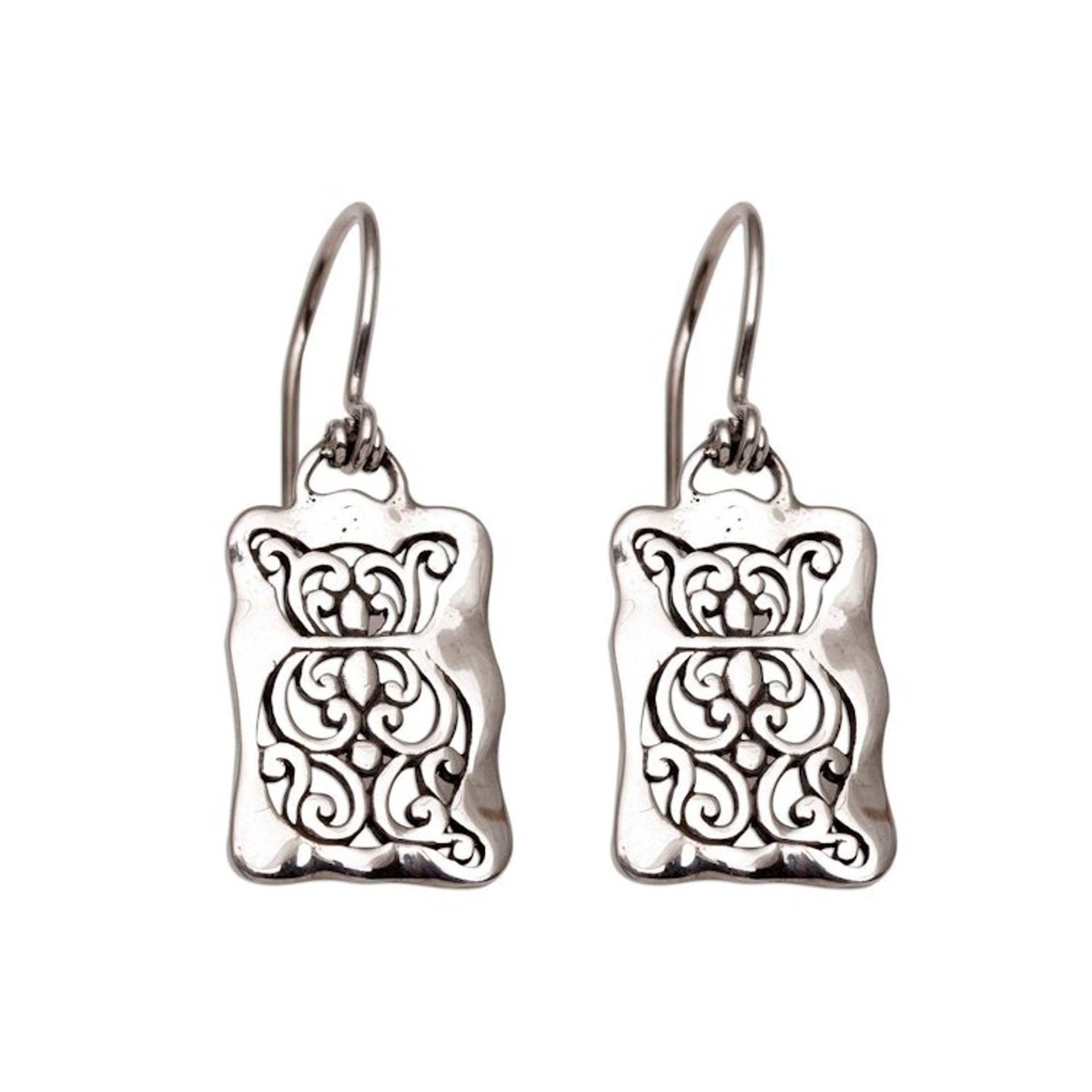 Cat Motif Sterling Silver Dangle Earrings from Bali 'Cat Swirls'