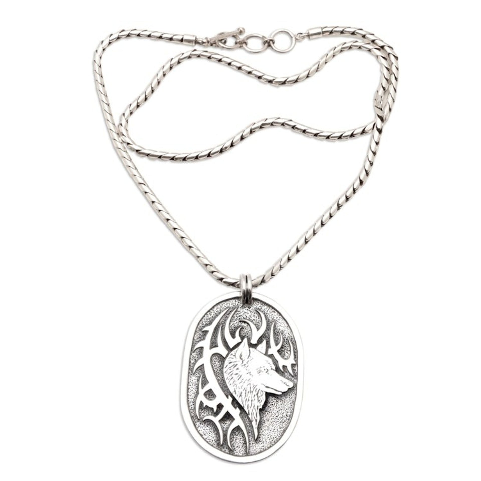 Sterling Silver Wolf-Themed Pendant Necklace from Java 'Oneiric Wolf'