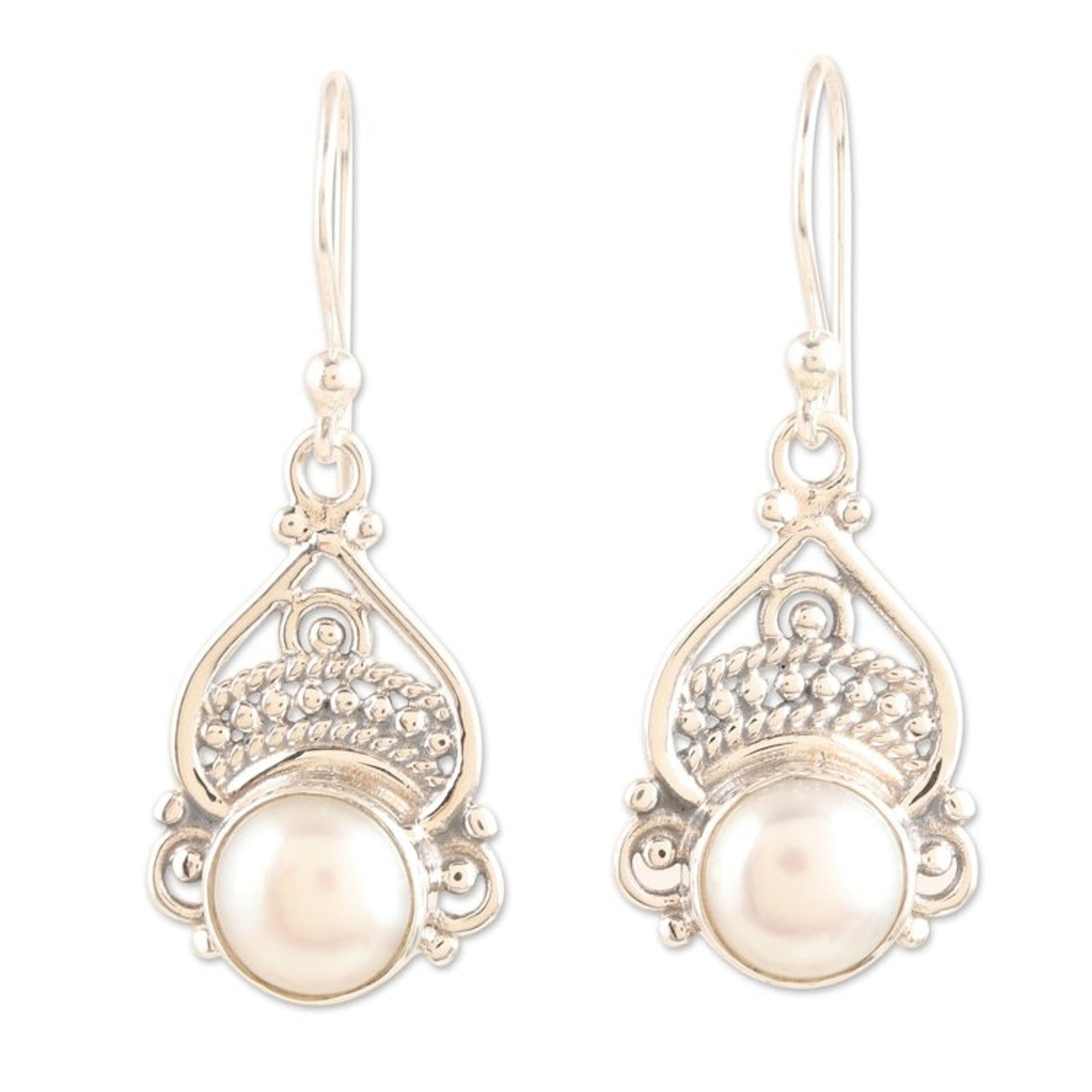 Sterling Silver Dangle Earrings with Cultured Pearls 'Touch of Glam'