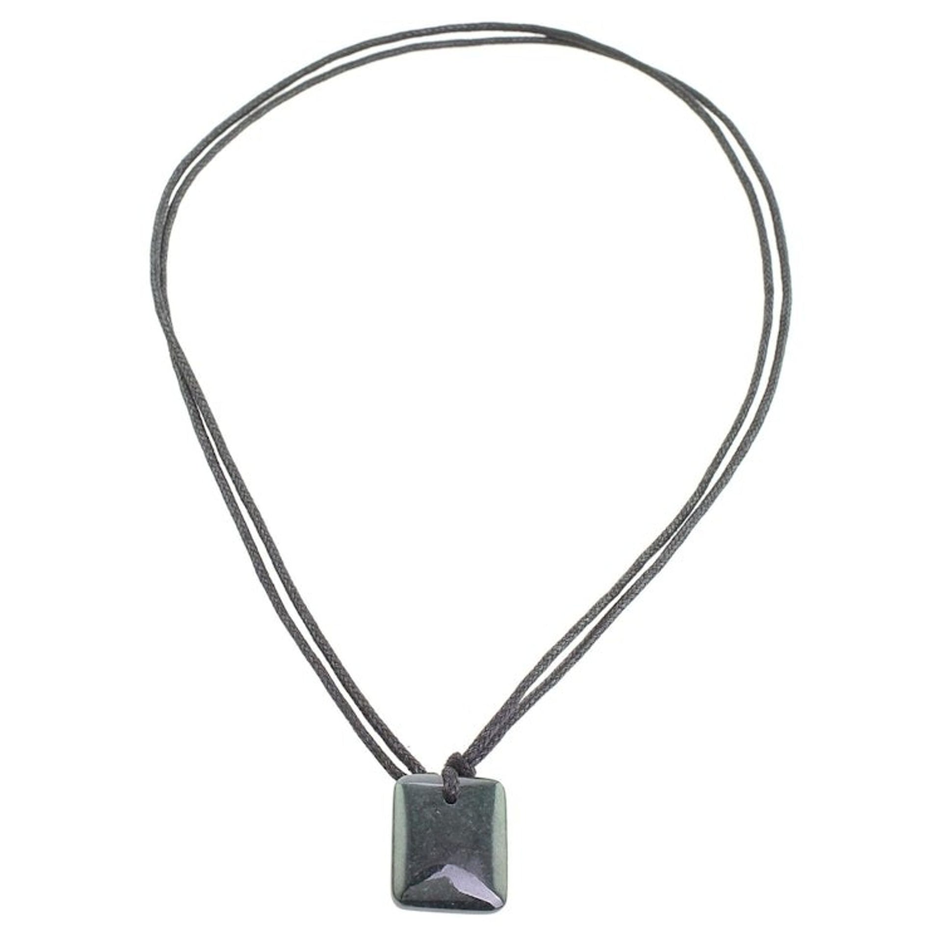 Green Jade Pendant Necklace with Black Cotton Cord 'Dazzling Glory'