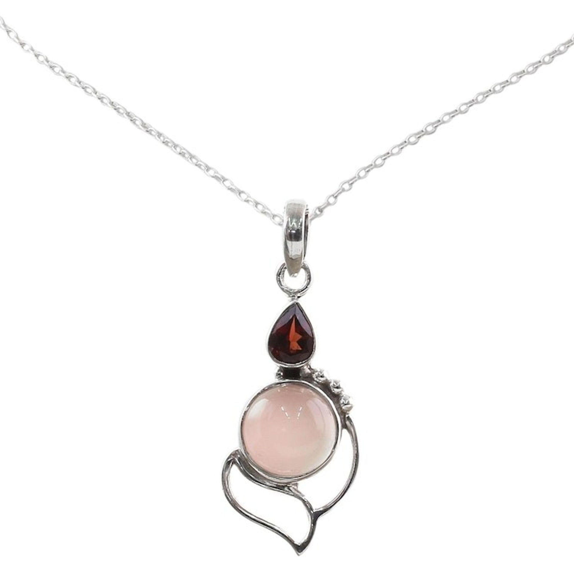 Garnet Chalcedony Sterling Silver Pendant Necklace India 'Pink Crest'