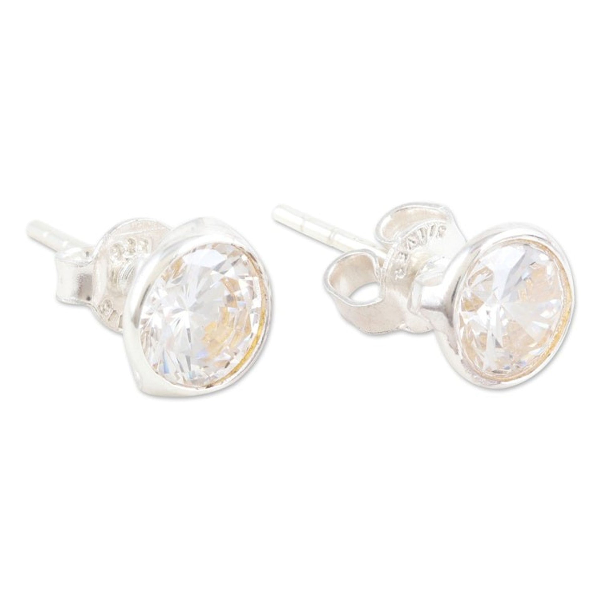 Polished Sterling Silver Cubic Zirconia Stud Earrings 'White Night'