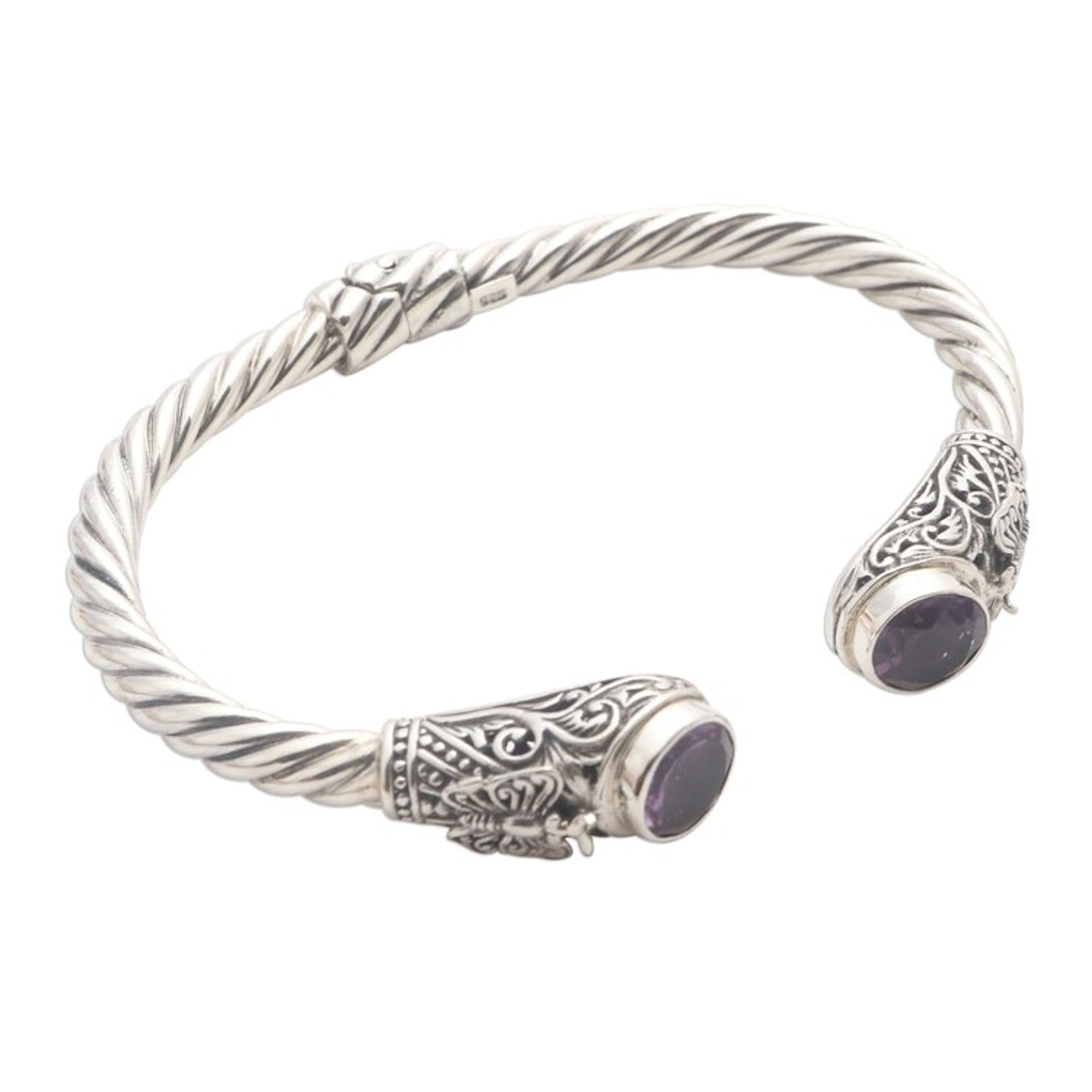 Butterfly Motif Amethyst Cuff Bracelet 'Perched Butterfly'