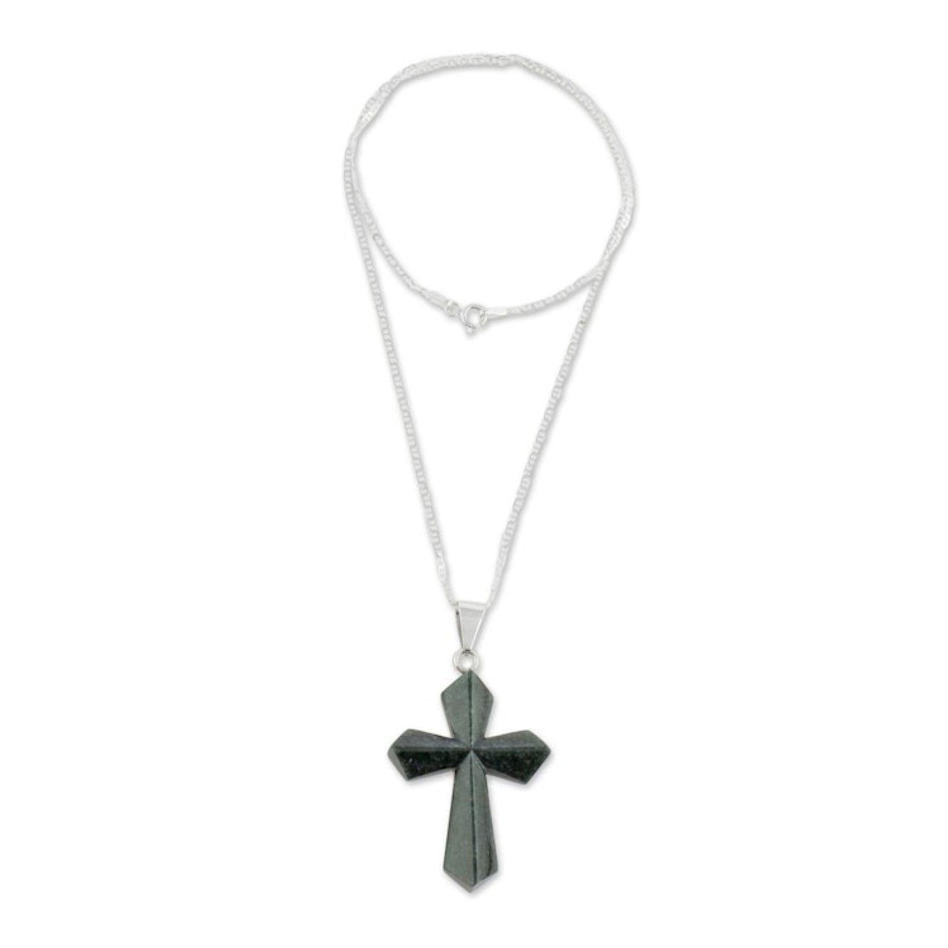 Jade Cross Necklace in Dark Green from Guatemala 'Dark Green Sacrifice of Love'