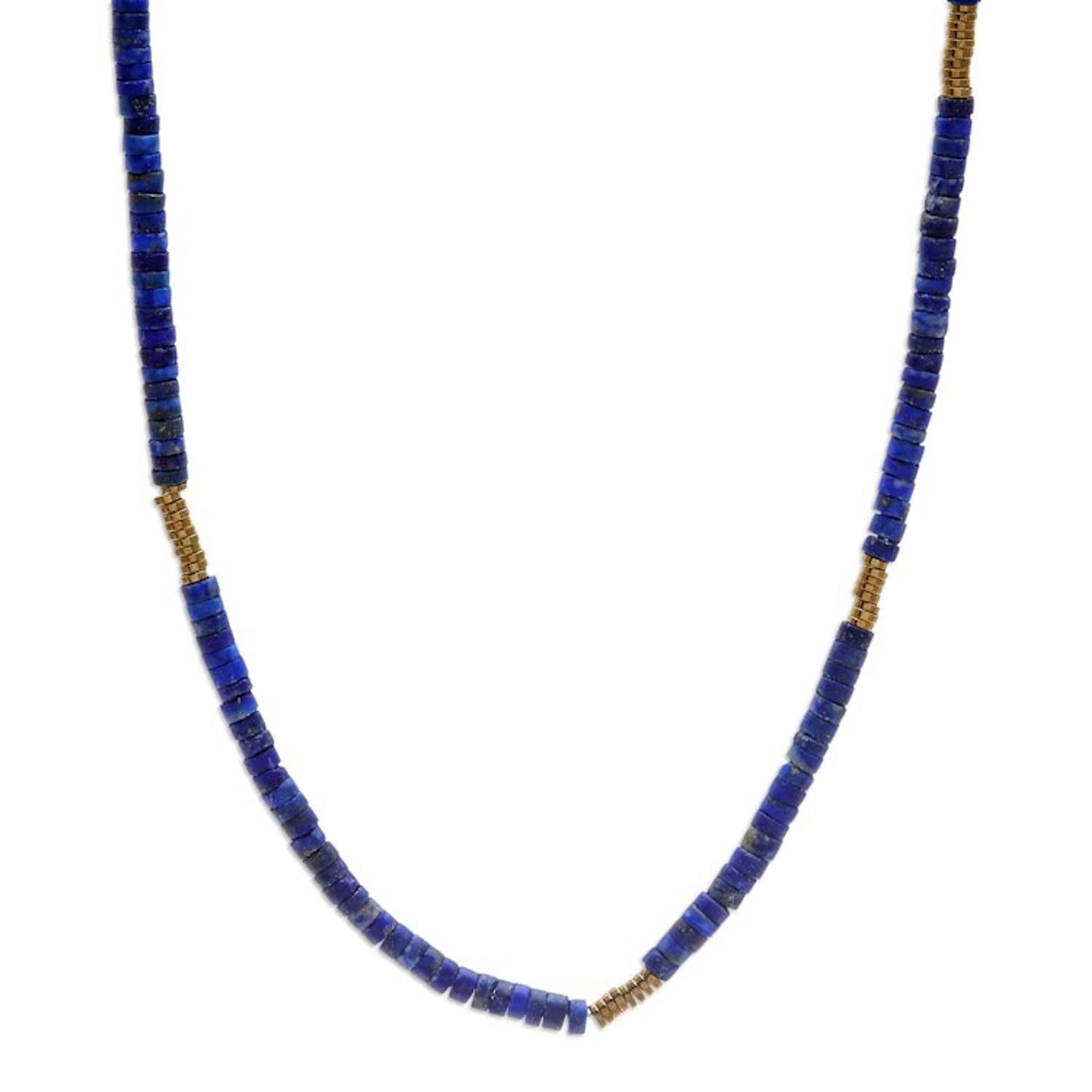 Lapis Lazuli Hematite Beaded Strand Necklace from Thailand 'Blue Glam'