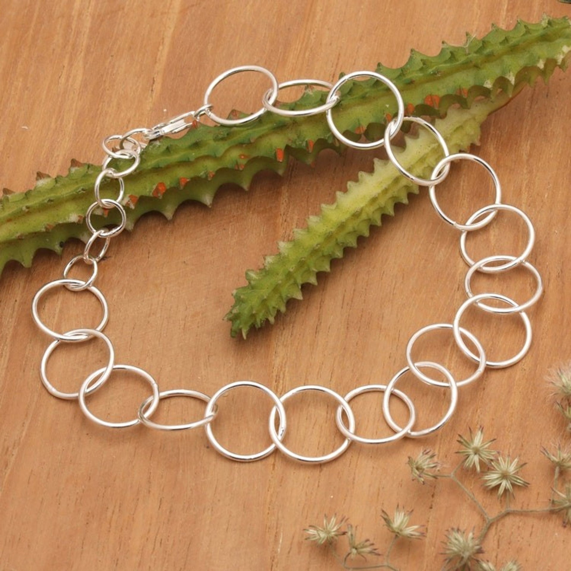 Minimalist High-Polished Sterling Silver Link Bracelet 'Positive Cycles'