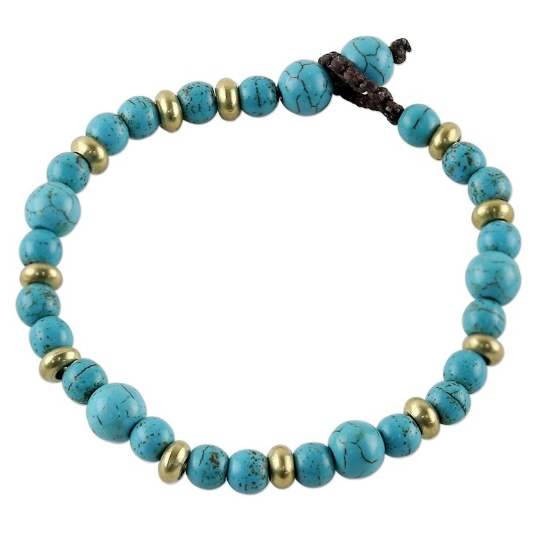 Brass and Calcite Beaded Bracelet from Thailand 'Beautiful Thai in Light Blue'