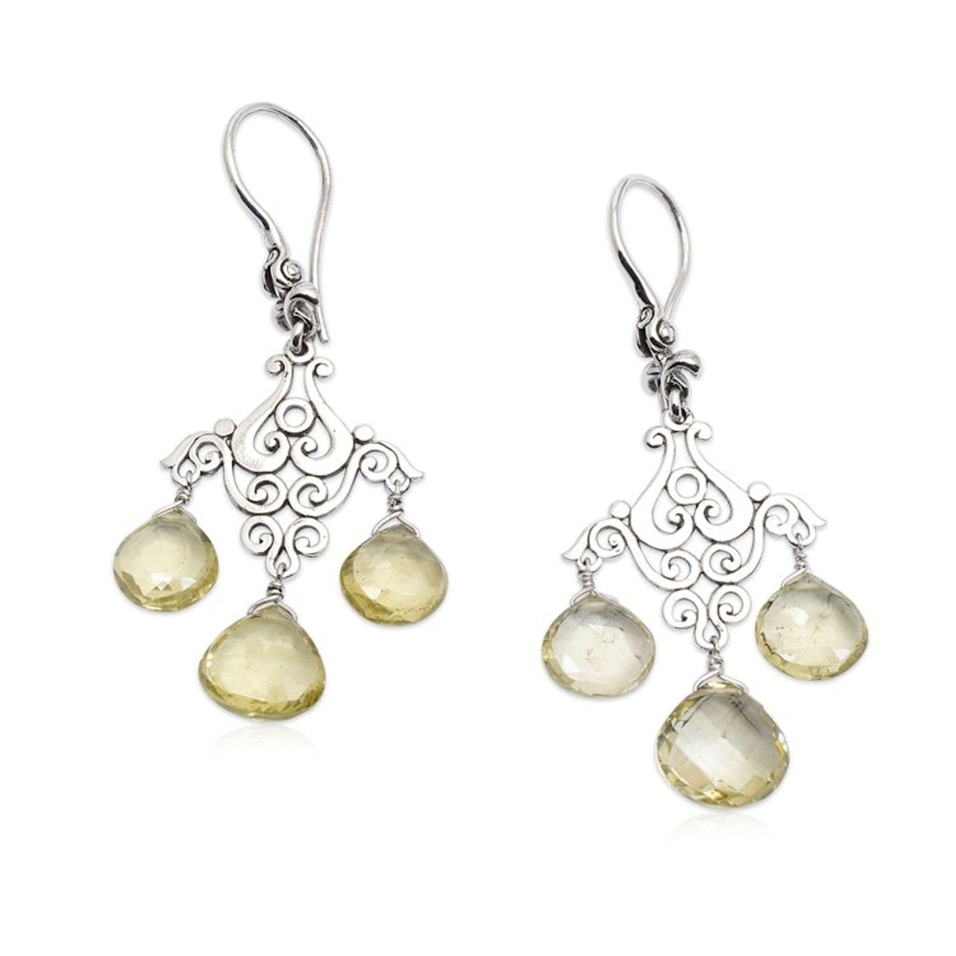 Polished Lemon Quartz Chandelier Earrings Crafted in Bali 'Gala of Felicity'