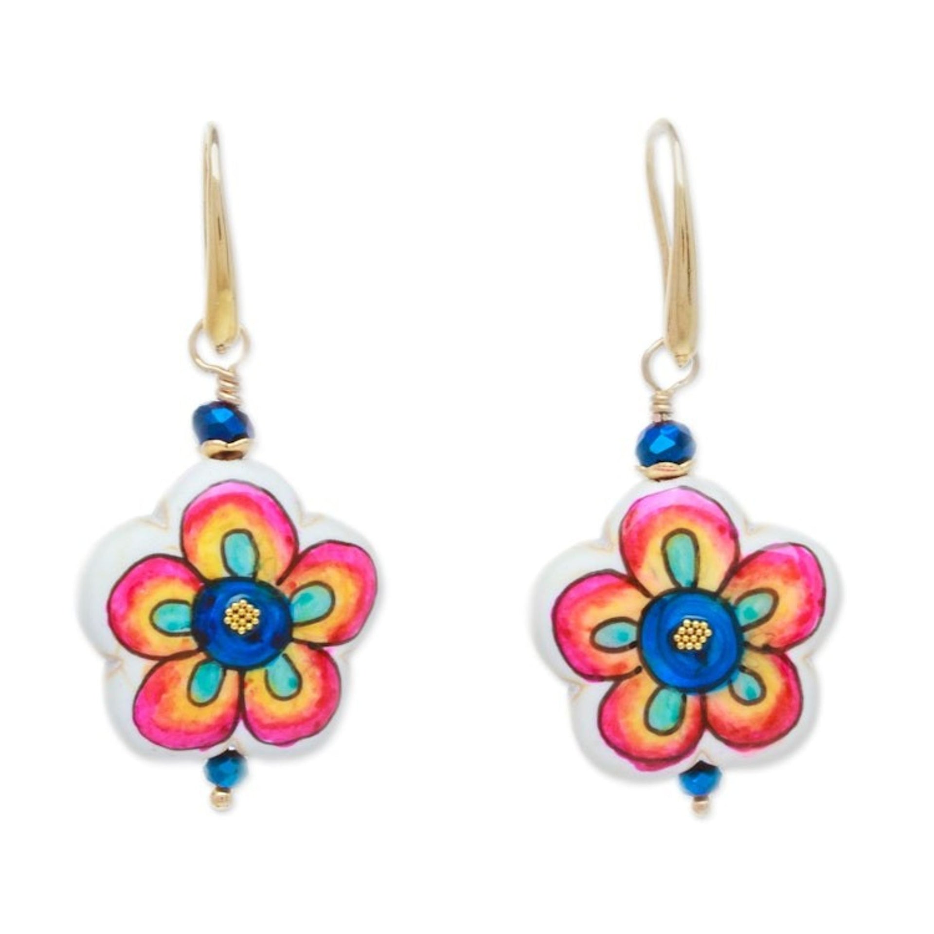 Gold-Accented Floral Howlite Dangle Earrings in Vibrant Hues 'Diversity Bloom'