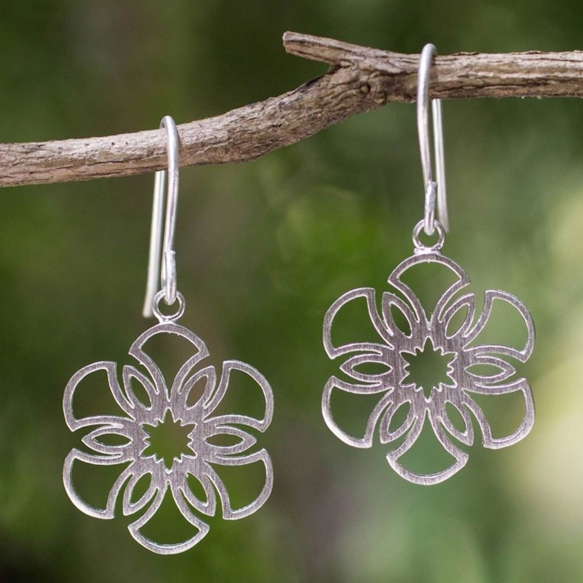 Women's Sterling Silver Earrings Artisan Jewelry 'Frozen Snowflakes'