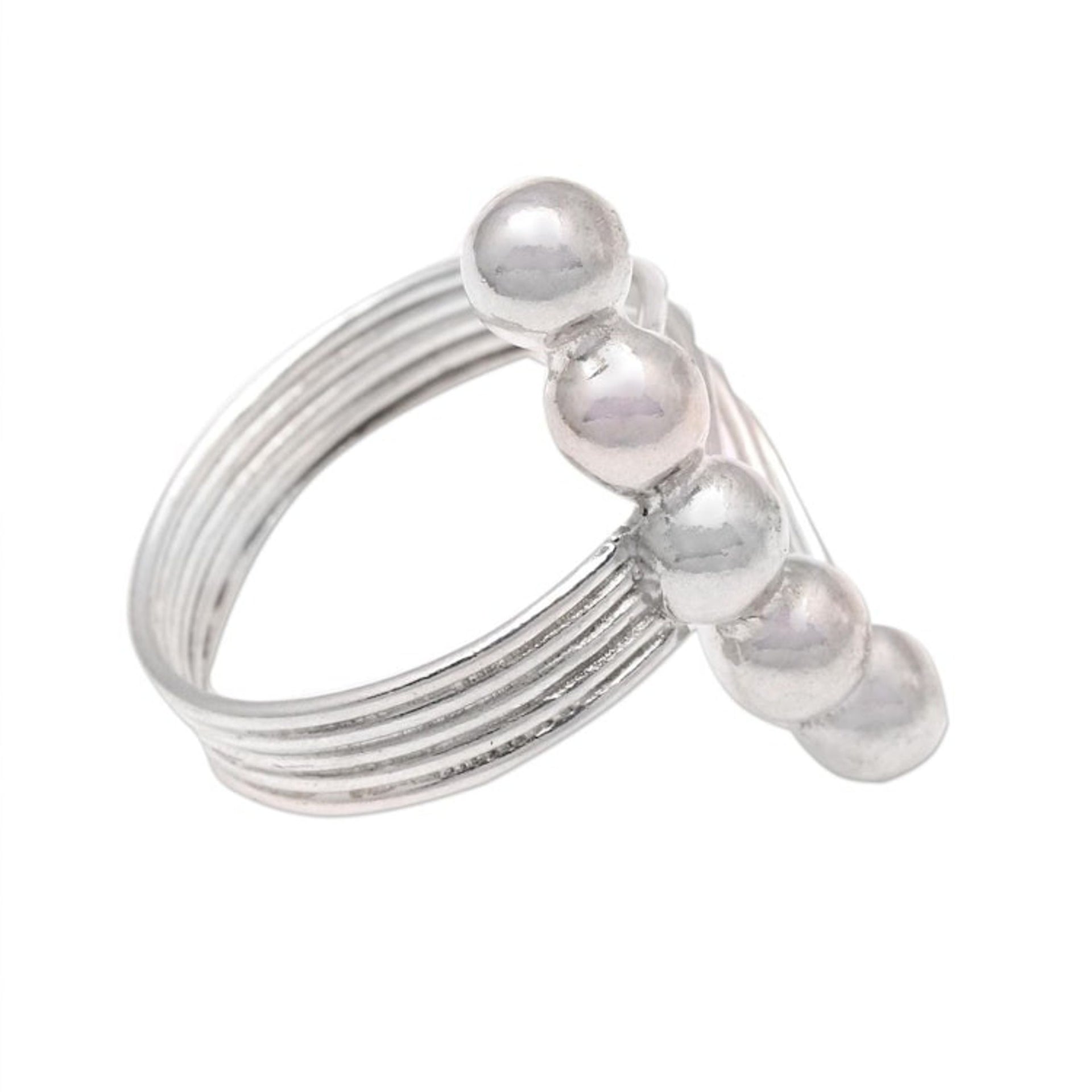 Bauble Motif Sterling Silver Band Ring from Bali 'Shiny Constellation'