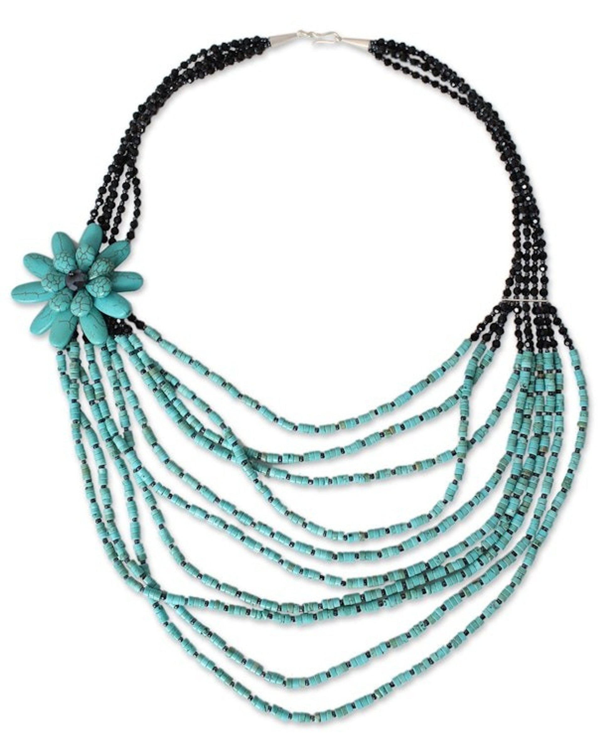 Thai Beaded Flower Necklace 'Sky Romance'