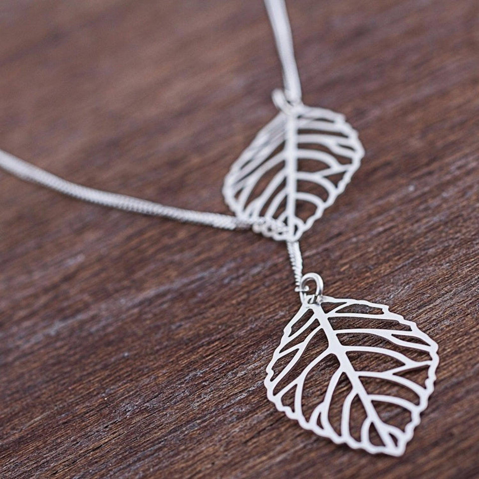 Sterling Silver Pendant Necklace Leaves from Peru 'Shining Leaves'