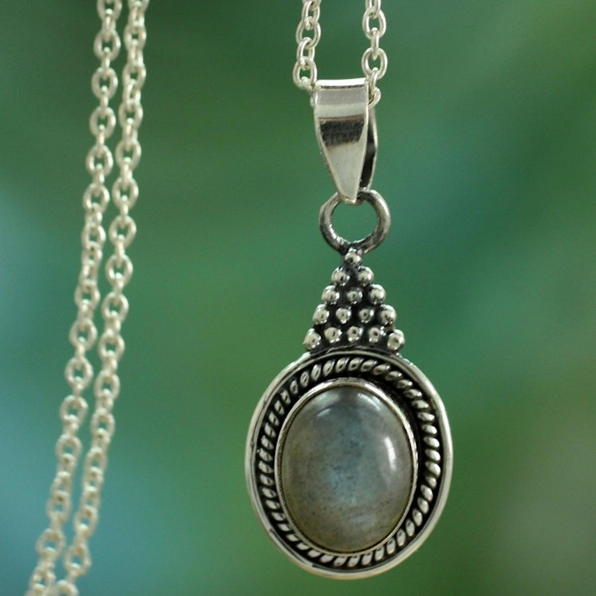 Sterling Silver Necklace with Labradorite Pendant from India 'Jaipur Mist'
