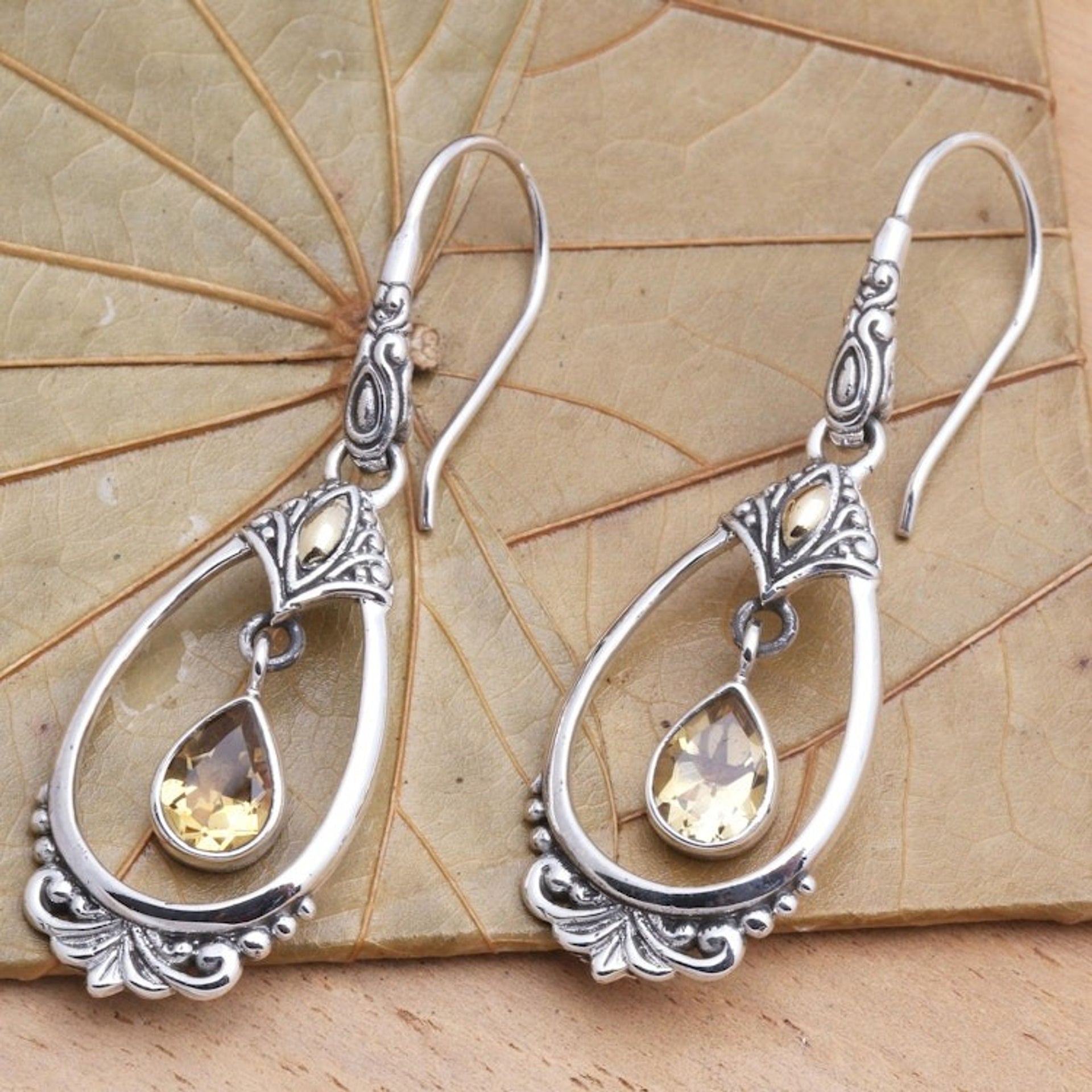 Citrine Dangle Earrings Accented with 18k Gold 'Victoriana'