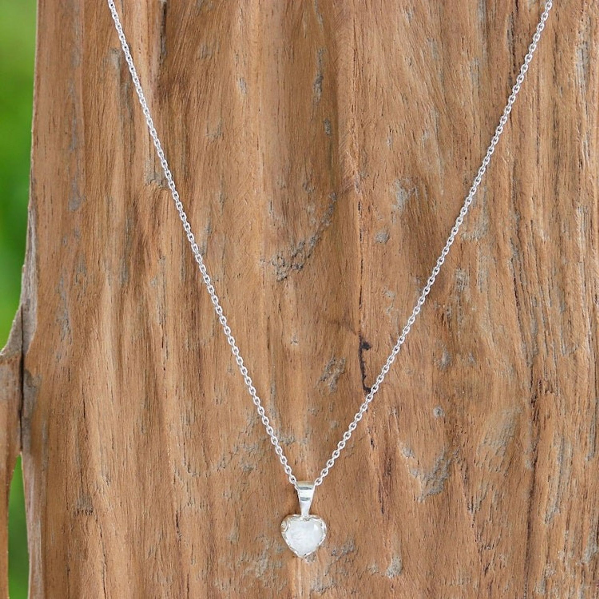 Heart-Shaped Moonstone Sterling Silver Pendant Necklace 'Heart of Belief'