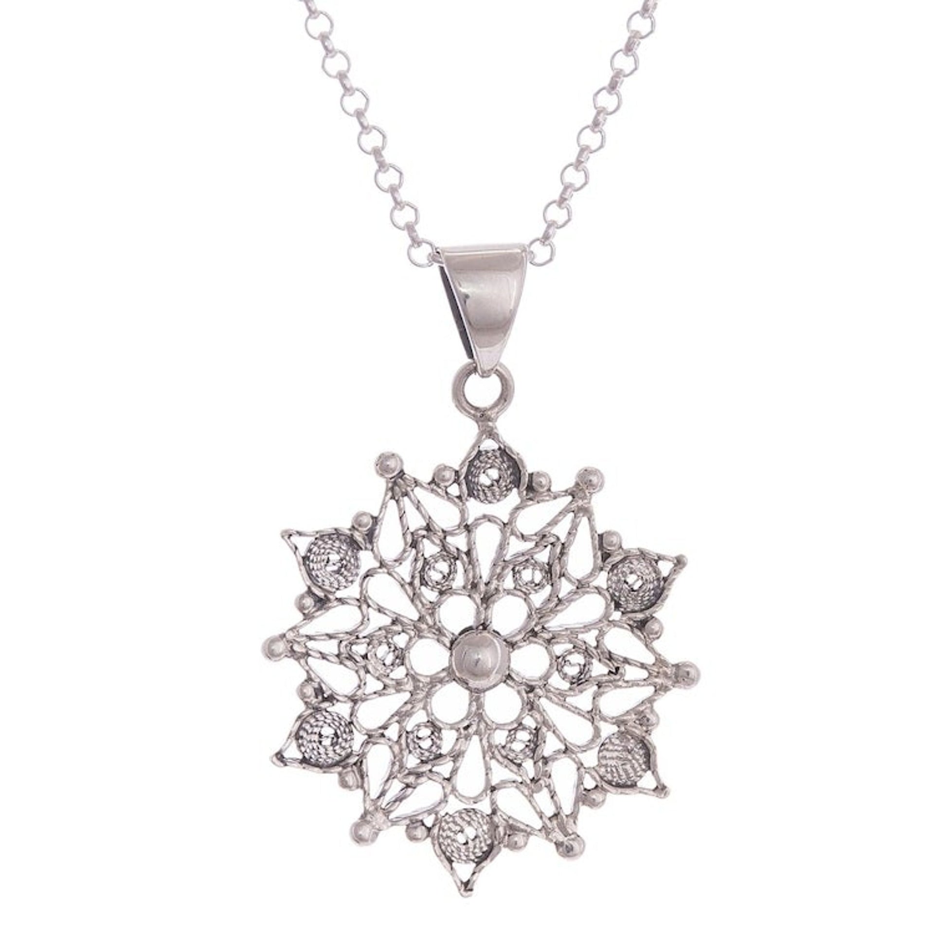 Dark Sterling Silver Filigree Mandala Necklace from Peru 'Dark Mandala'