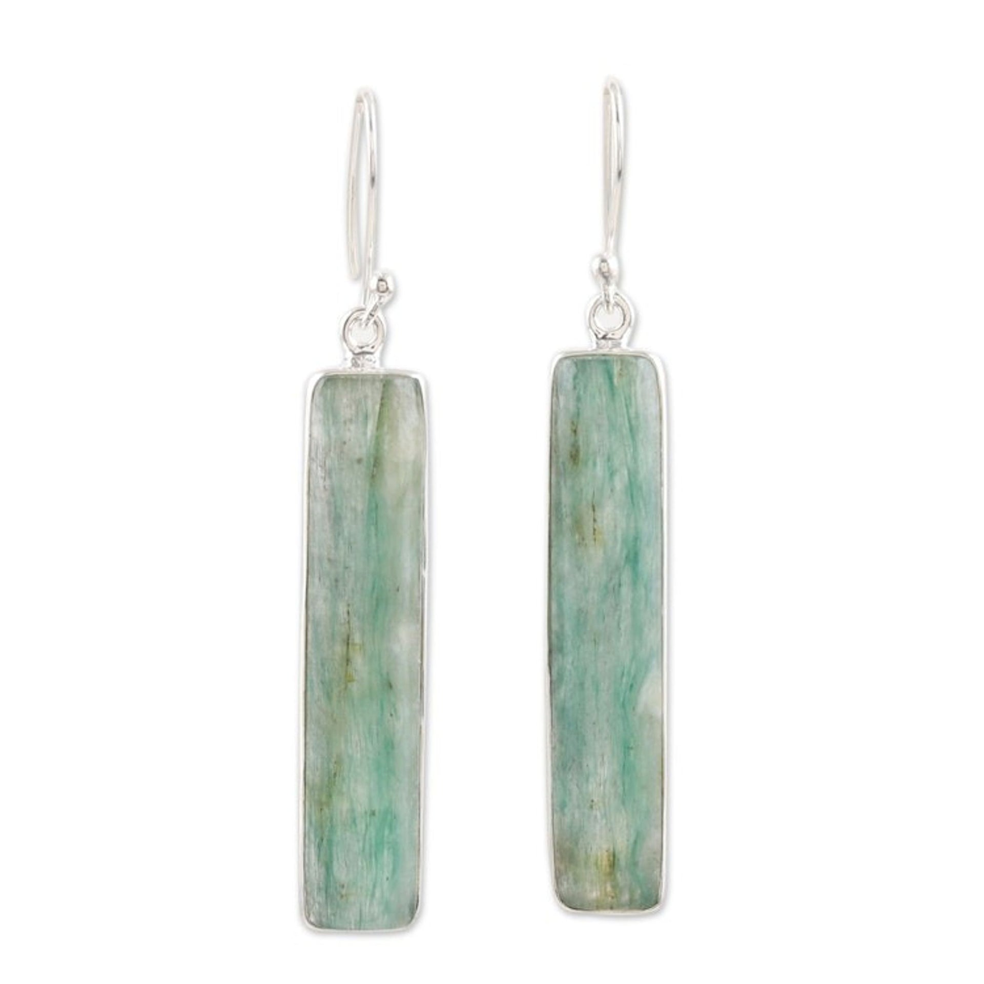Sterling Silver Dangle Earrings with Aventurine Cabochons 'Monument of the Leader'