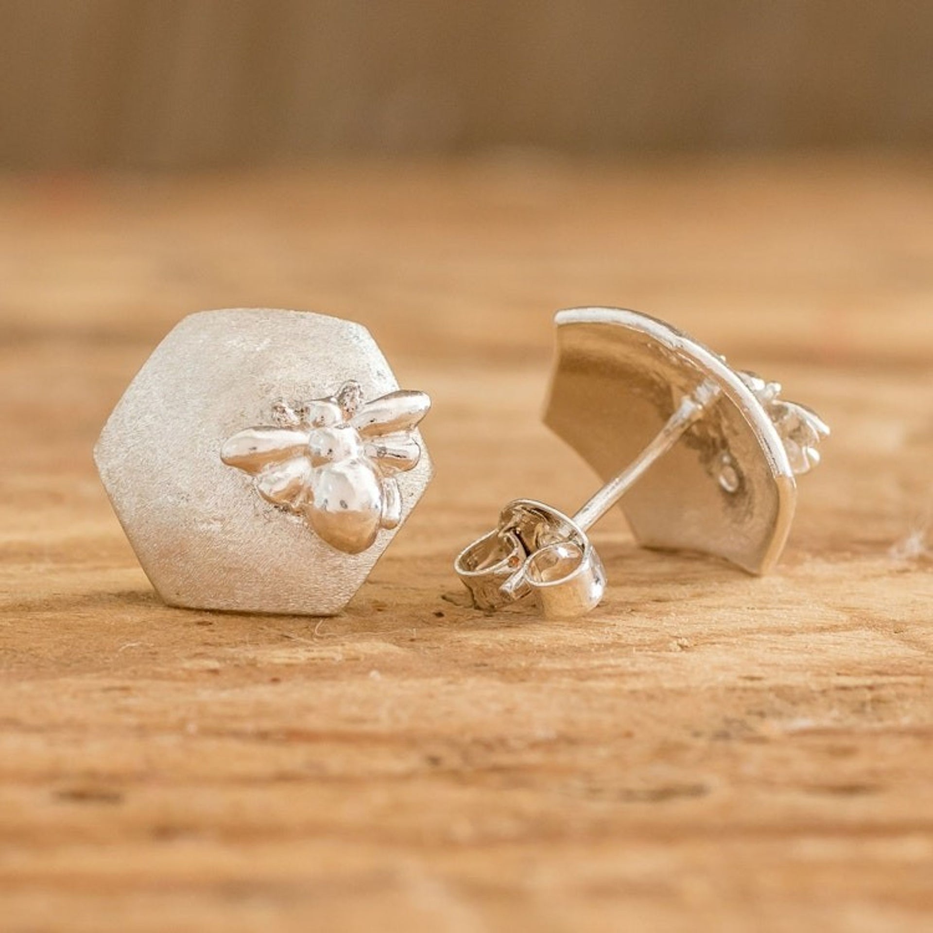 925 Sterling Silver Button Earrings from Costa Rica 'Sweet Little Bee'