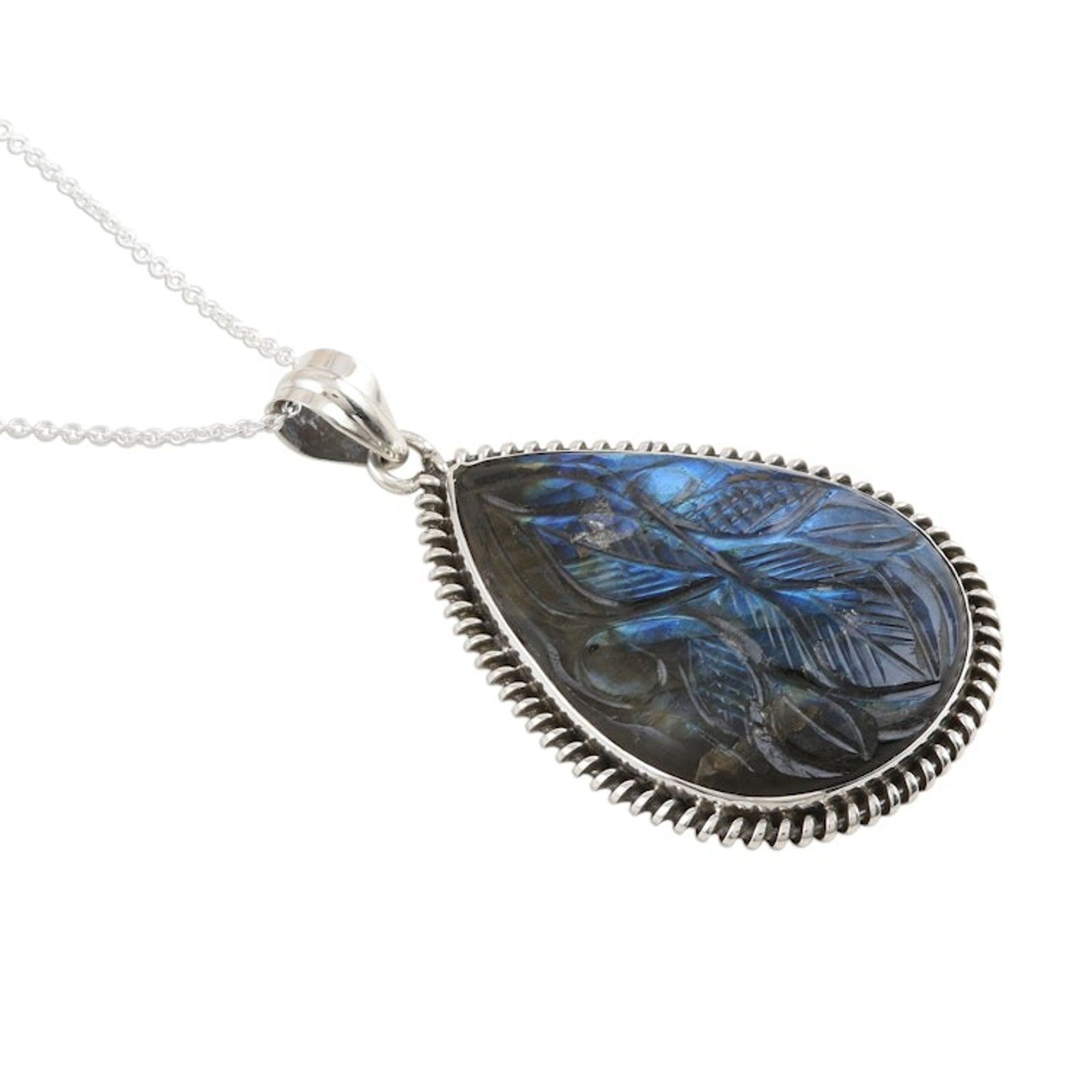 Carved Labradorite Pendant Necklace 'Aurora Garden'