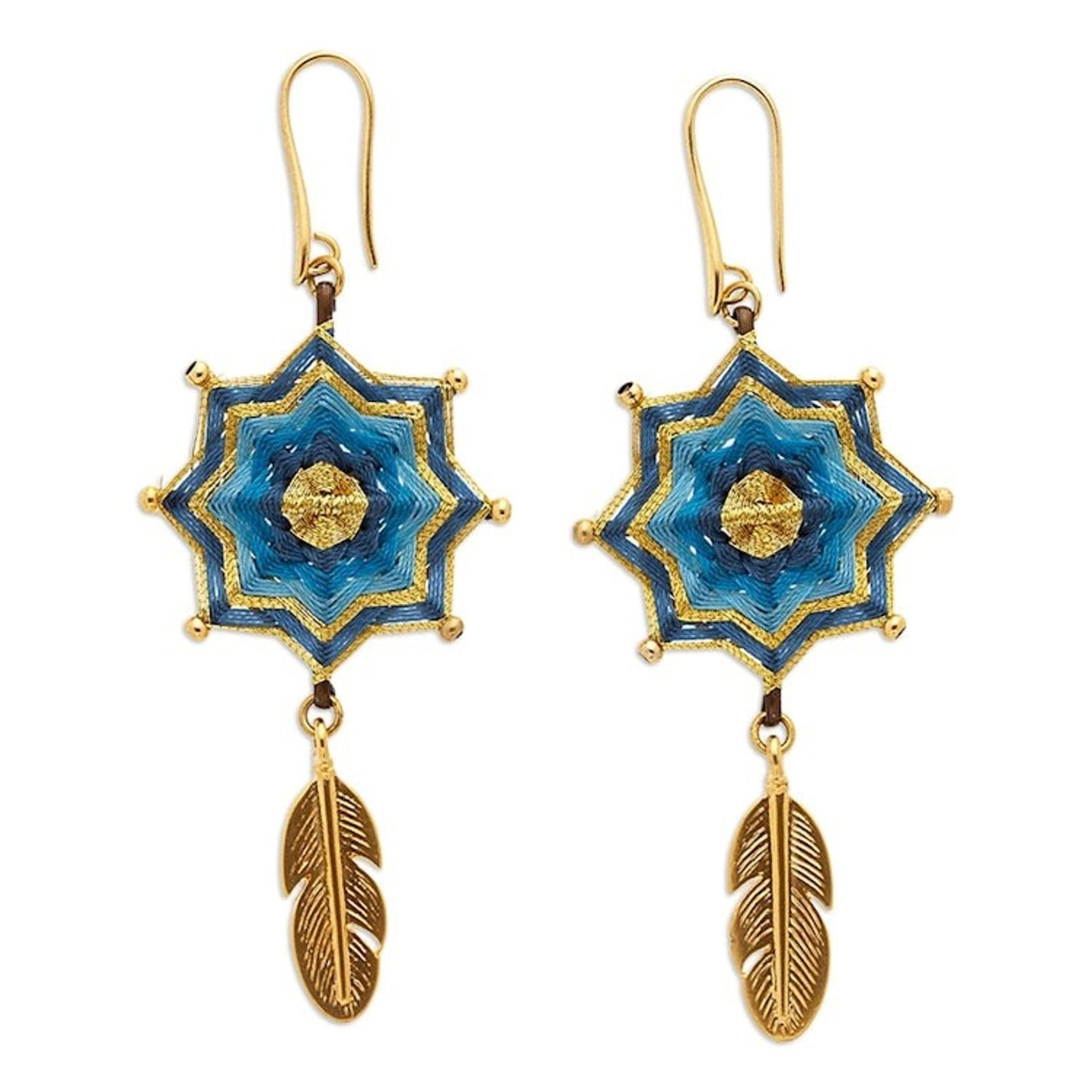 18k Gold-Plated Dangle Earrings with Handwoven Design 'Oneiric Plumage'