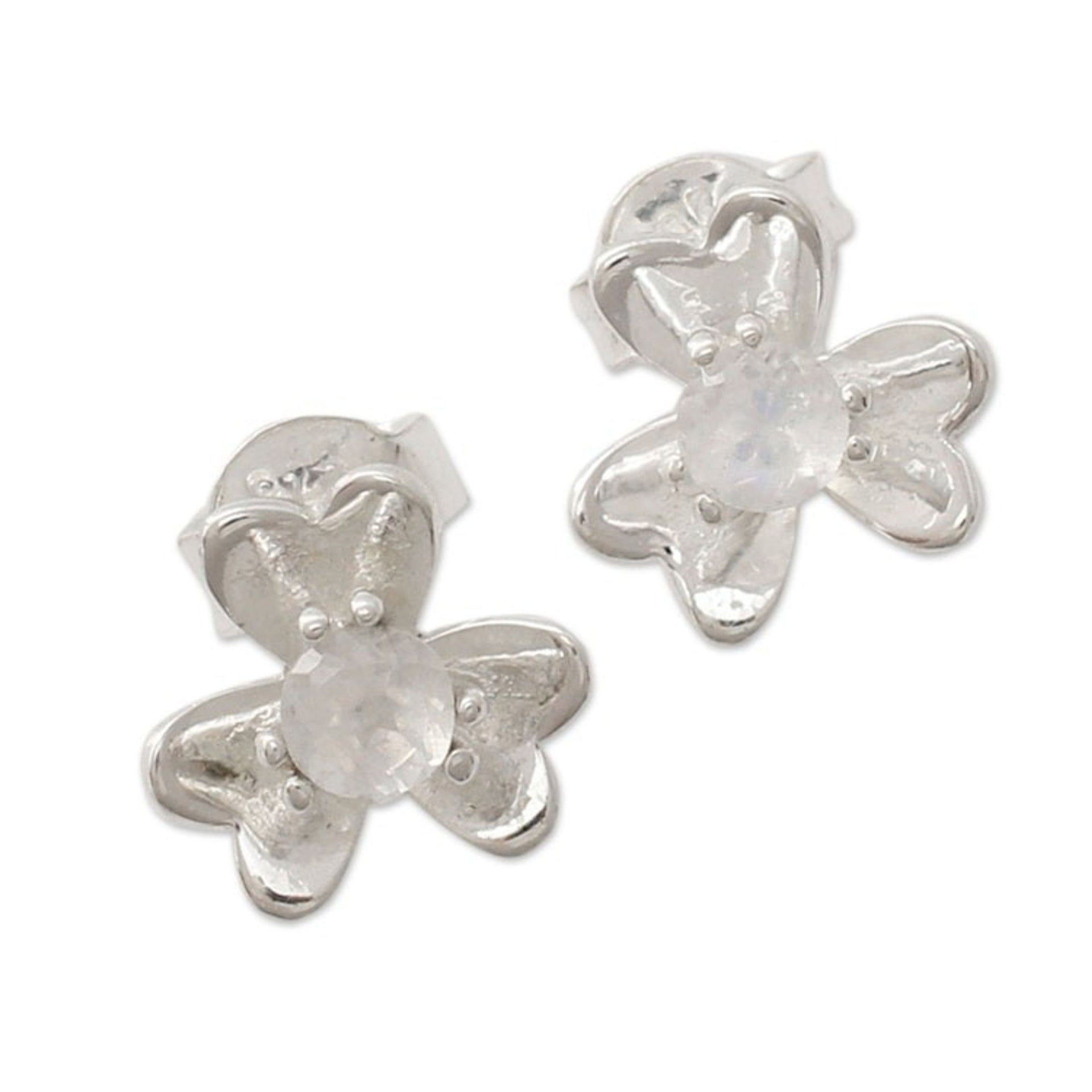 Sterling Silver and Rainbow Moonstone Floral Button Earrings 'Cradle Lily'
