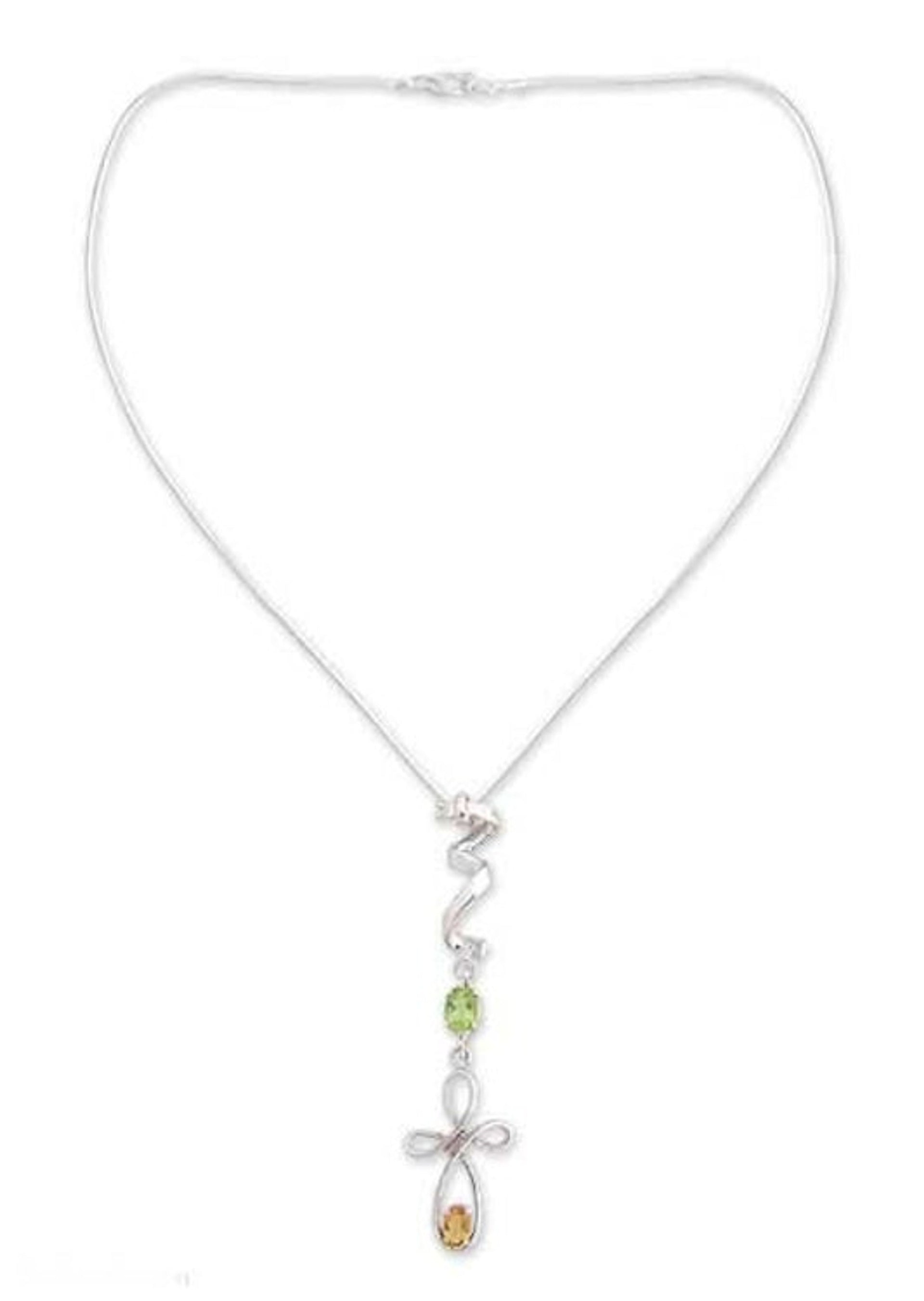 Peridot and citrine Y-necklace 'Spin'