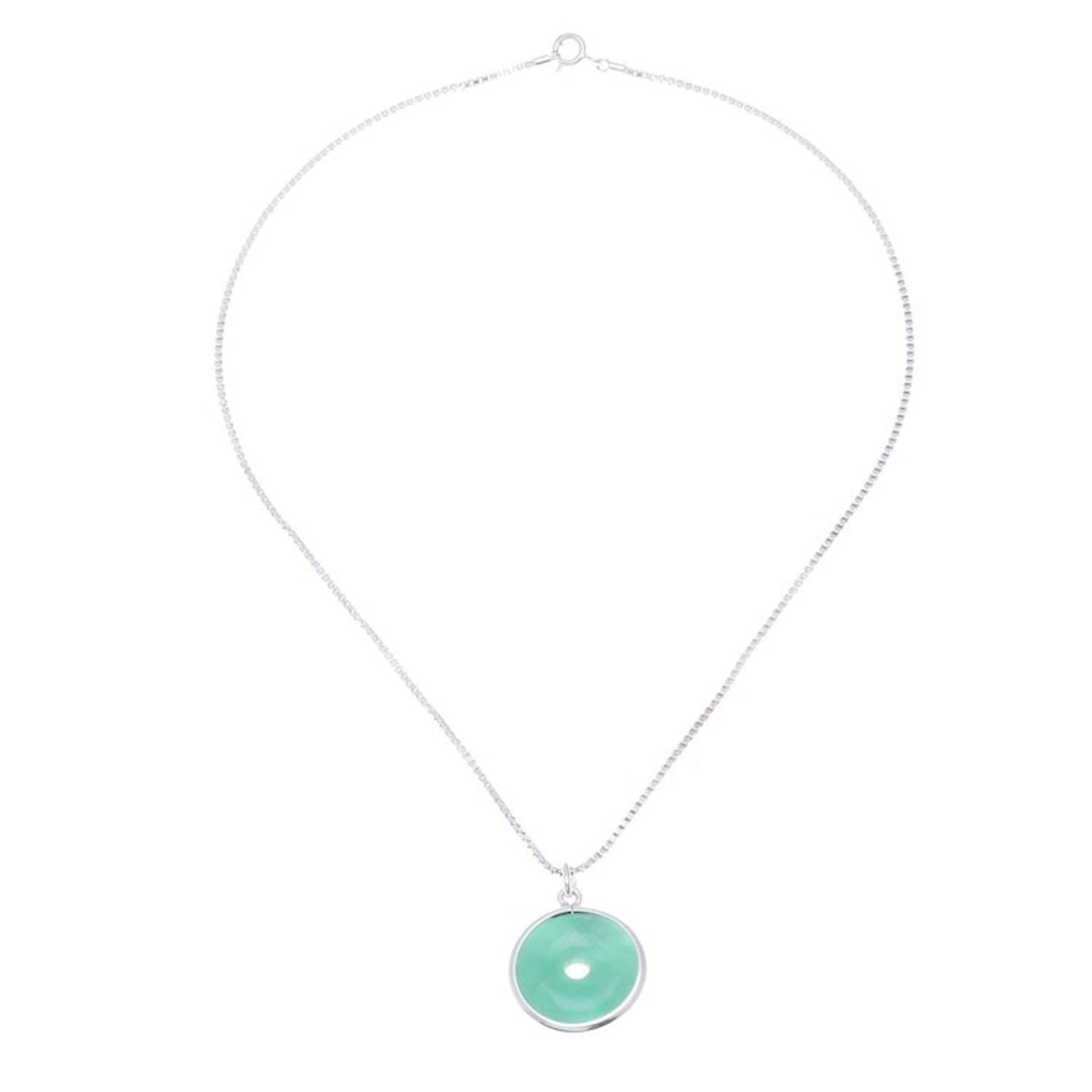 Circular Jade Pendant Necklace Crafted in Thailand 'Green Hoop'