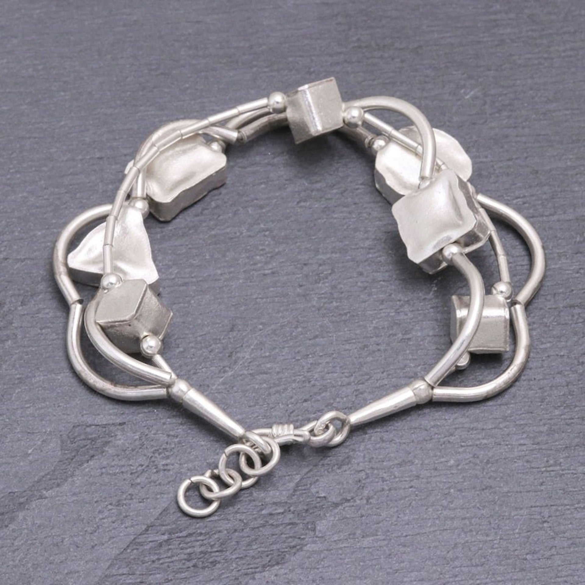 950 Silver Handmade Geometric Bracelet with Extender 'Karen Geometry'