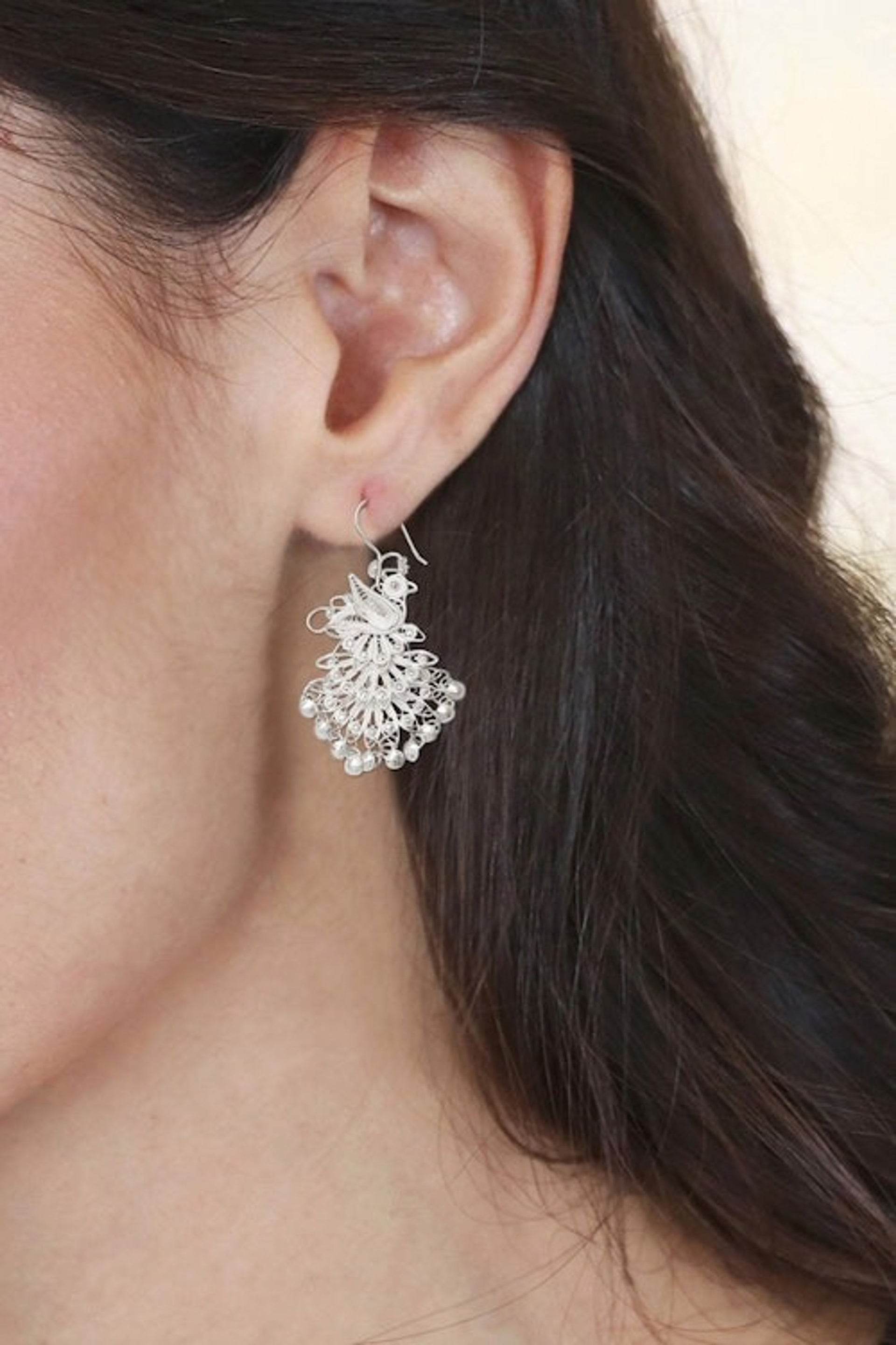 Animal Themed Sterling Silver Chandelier Earrings 'Royal Peacock'
